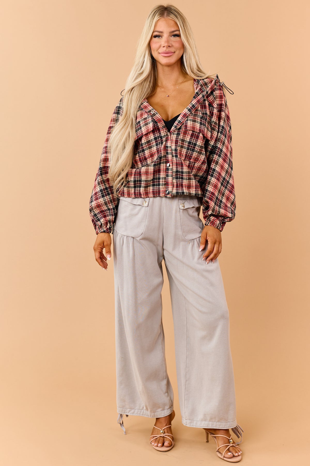 Dove Grey Wide Leg Cinch Hem Relaxed Cotton Pants