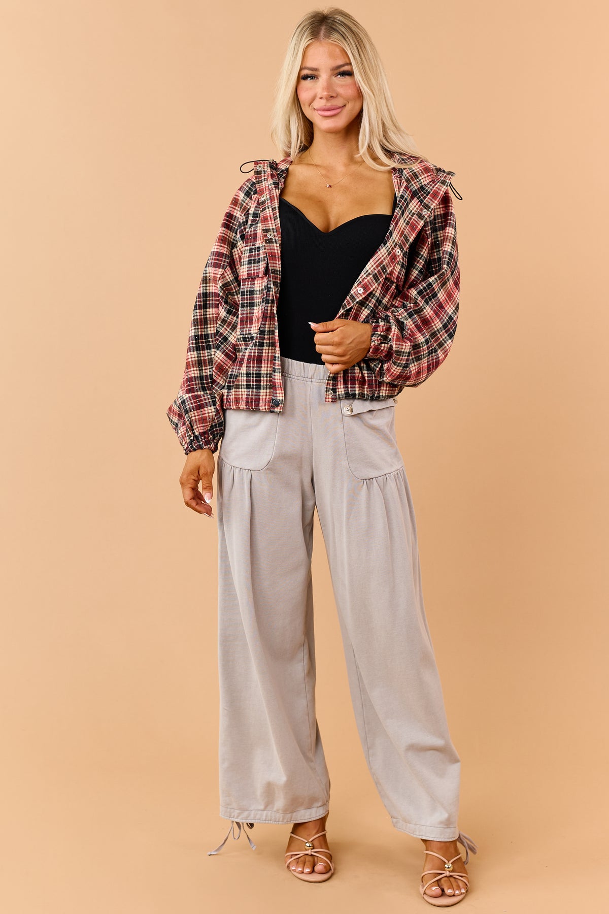 Dove Grey Wide Leg Cinch Hem Relaxed Cotton Pants