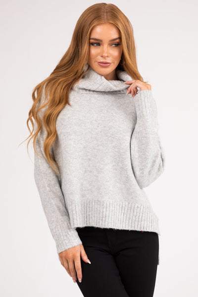 Dove Grey Wide Turtleneck Side Slit Sweater