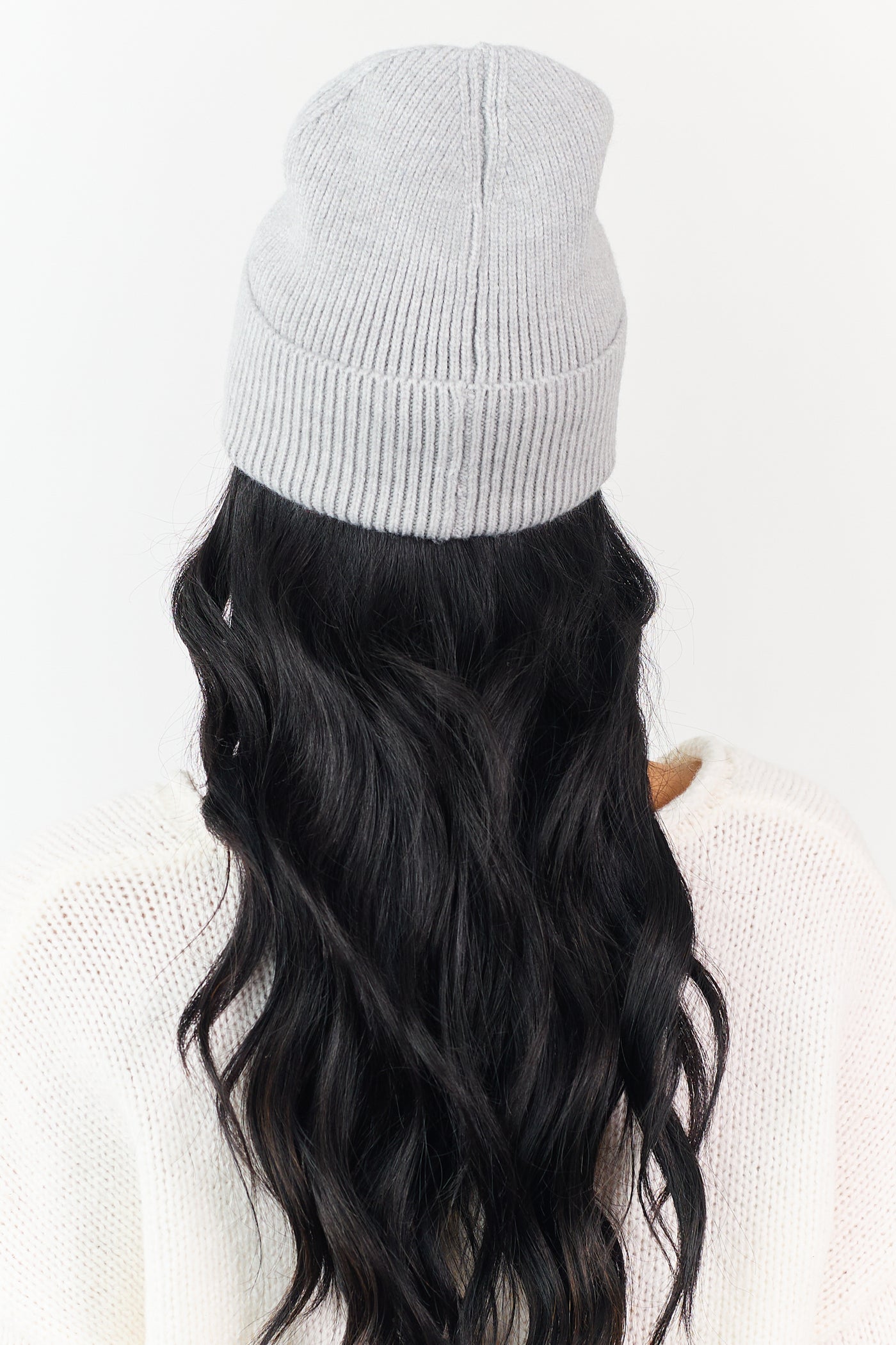 Dove Grey Ribbed Knit Rhinestone Beanie