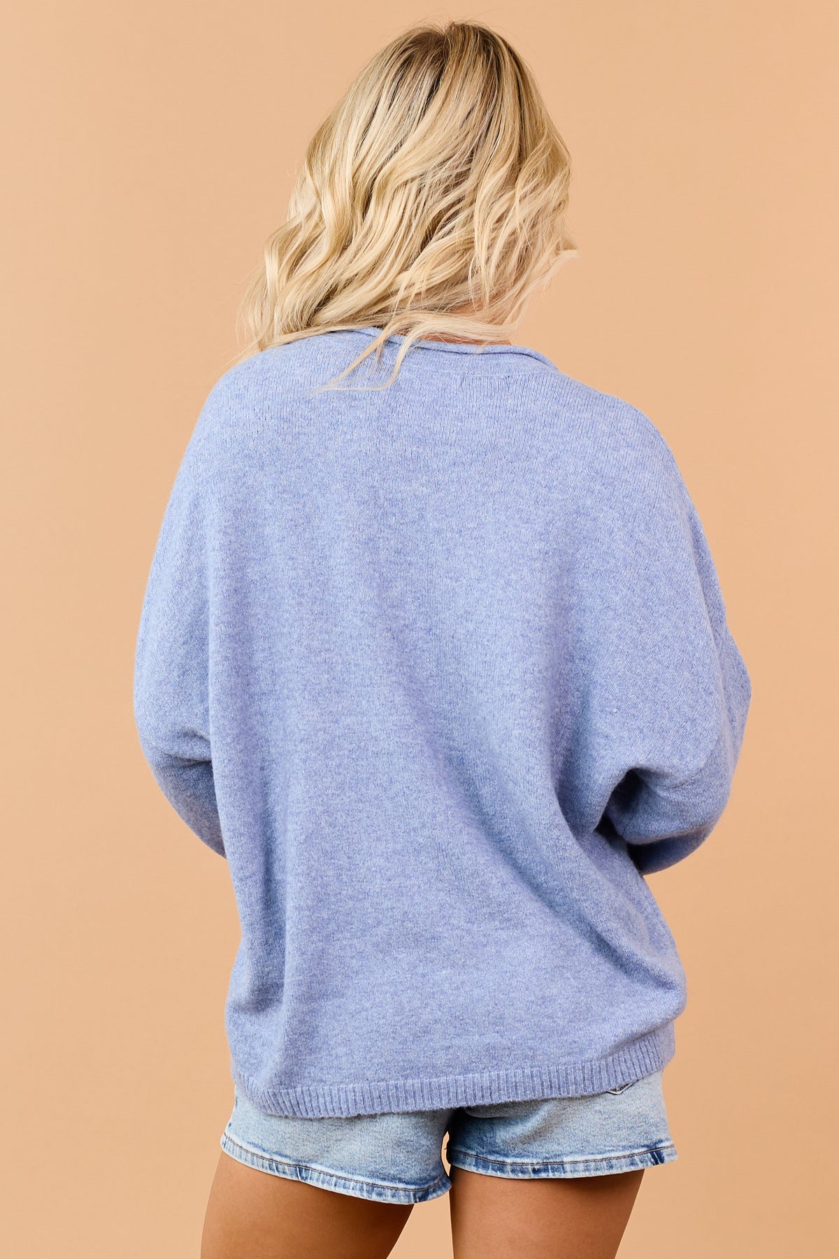 Dusty Blue Henley Relaxed Pullover Sweater