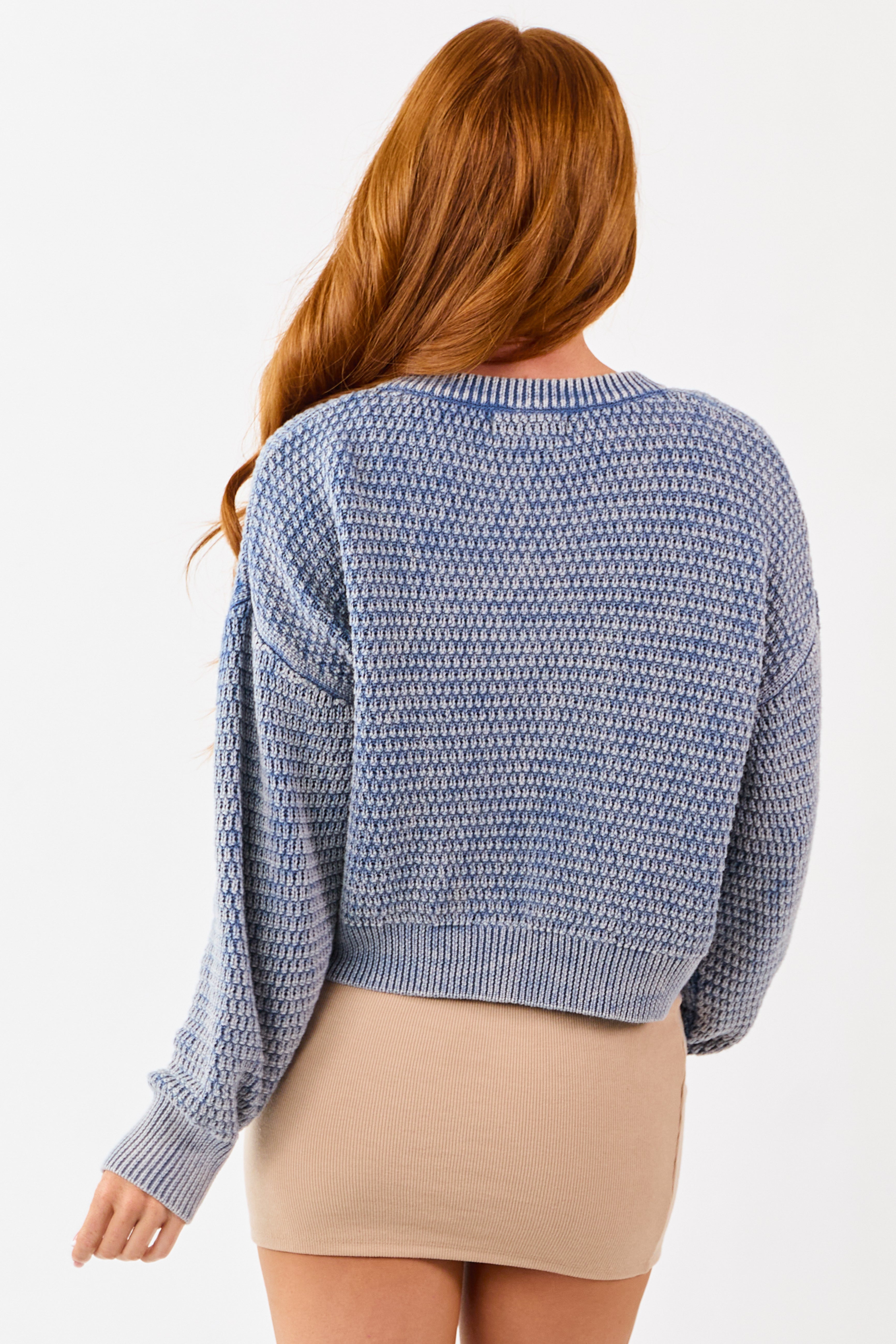 Dusty Blue Mineral Wash Cotton Knit Cardigan