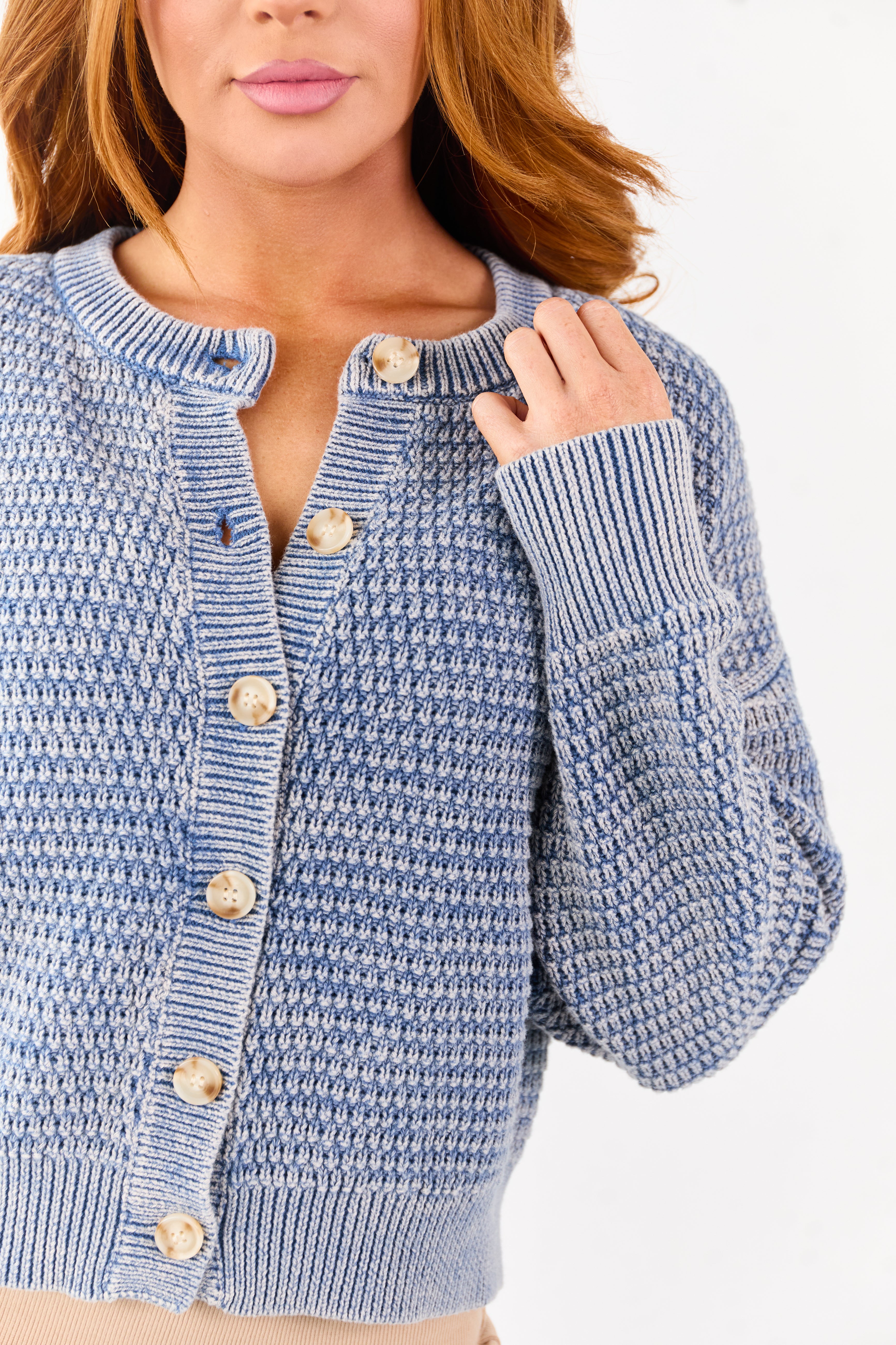 Dusty Blue Mineral Wash Cotton Knit Cardigan