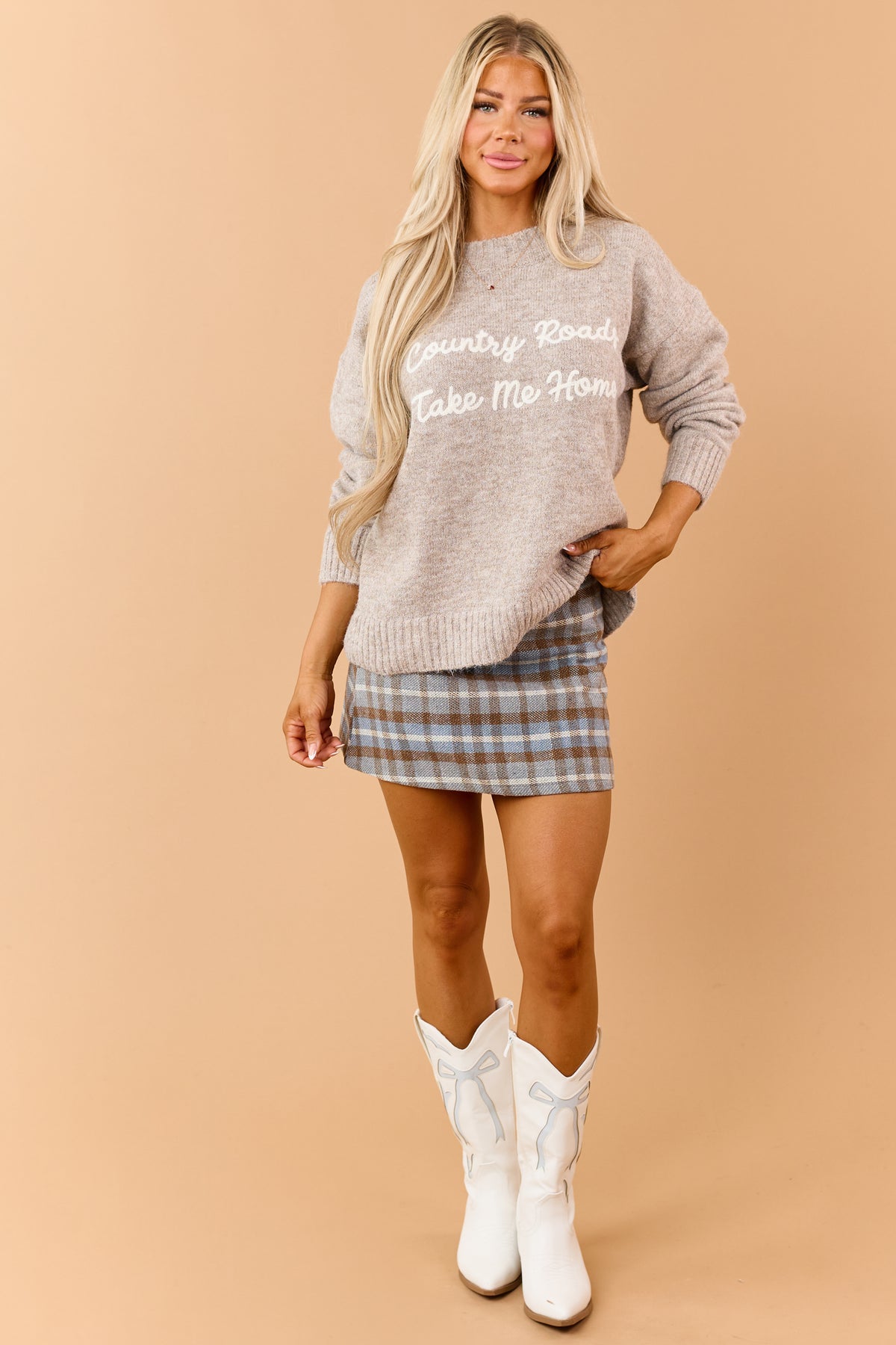 Dusty Blue Plaid A-Line High Waisted Mini Skort