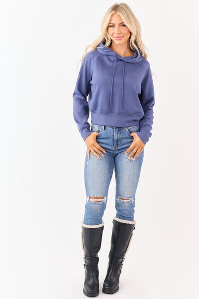 Dusty Blue Soft Scuba Knit Drawstring Hoodie