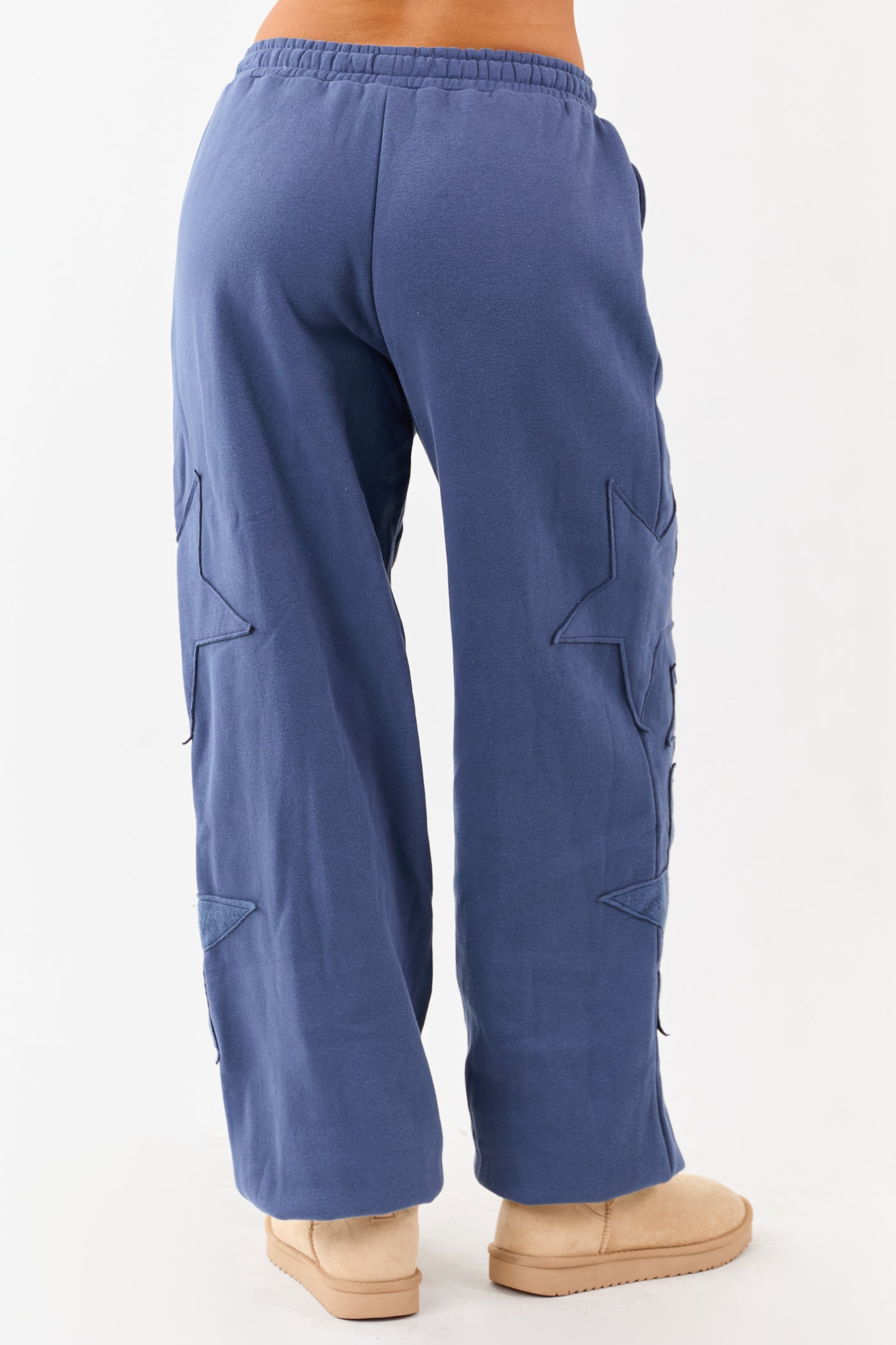 Dusty Blue Star Patch Drawstring Jogger Sweatpants