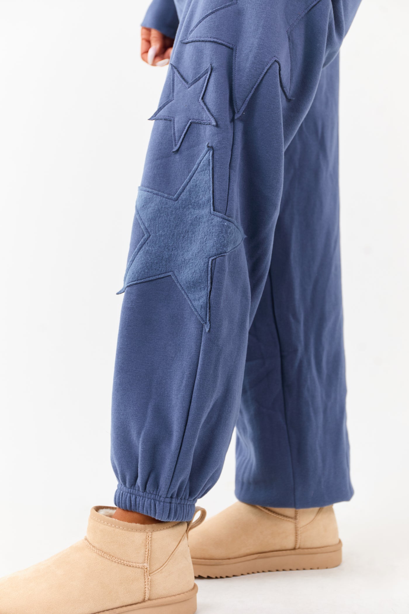 Dusty Blue Star Patch Drawstring Jogger Sweatpants