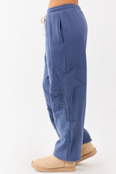 Dusty Blue Star Patch Drawstring Jogger Sweatpants