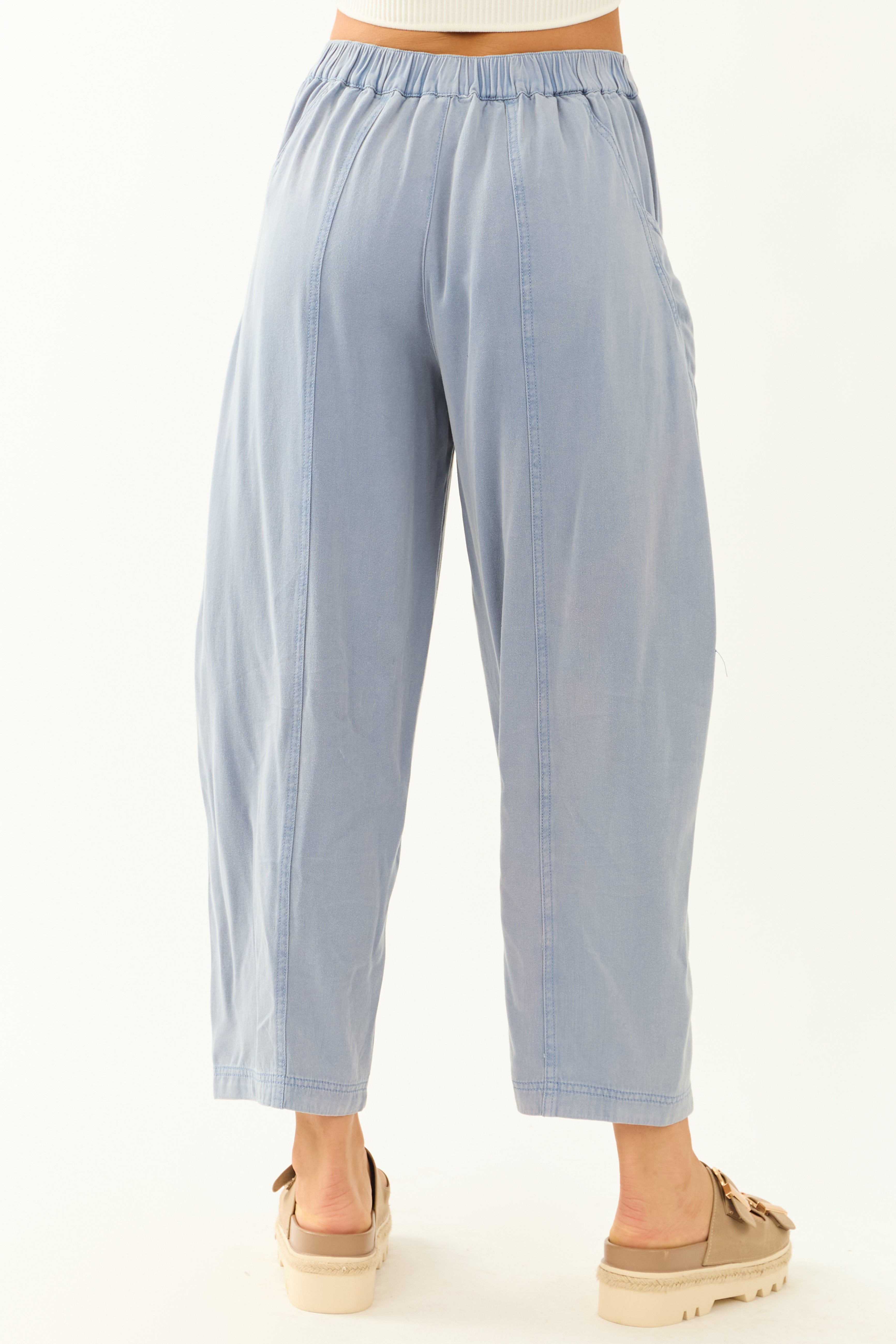 Dusty Blue Vintage Wash Soft Lightweight Barrel Pants