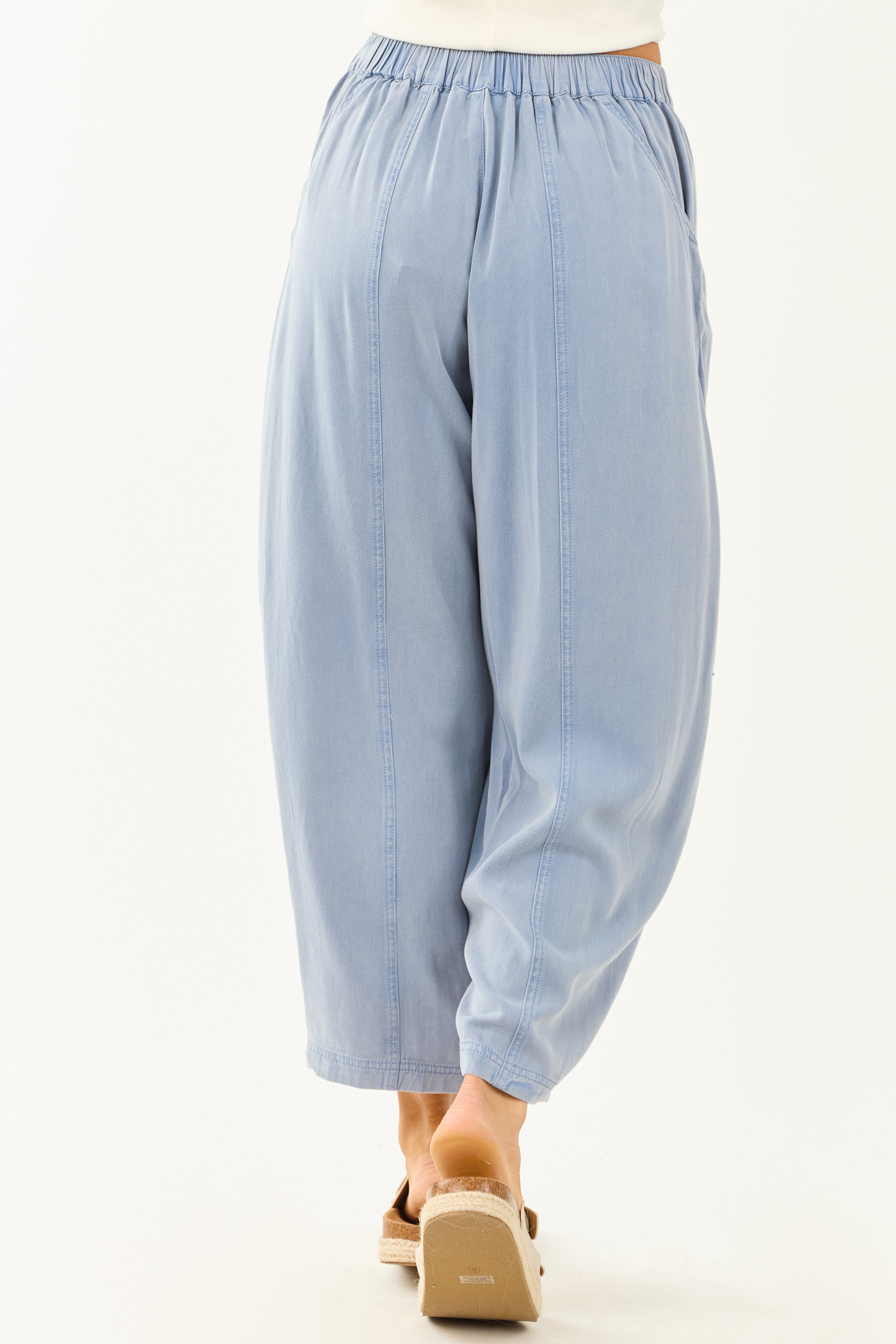 Dusty Blue Vintage Wash Soft Lightweight Barrel Pants