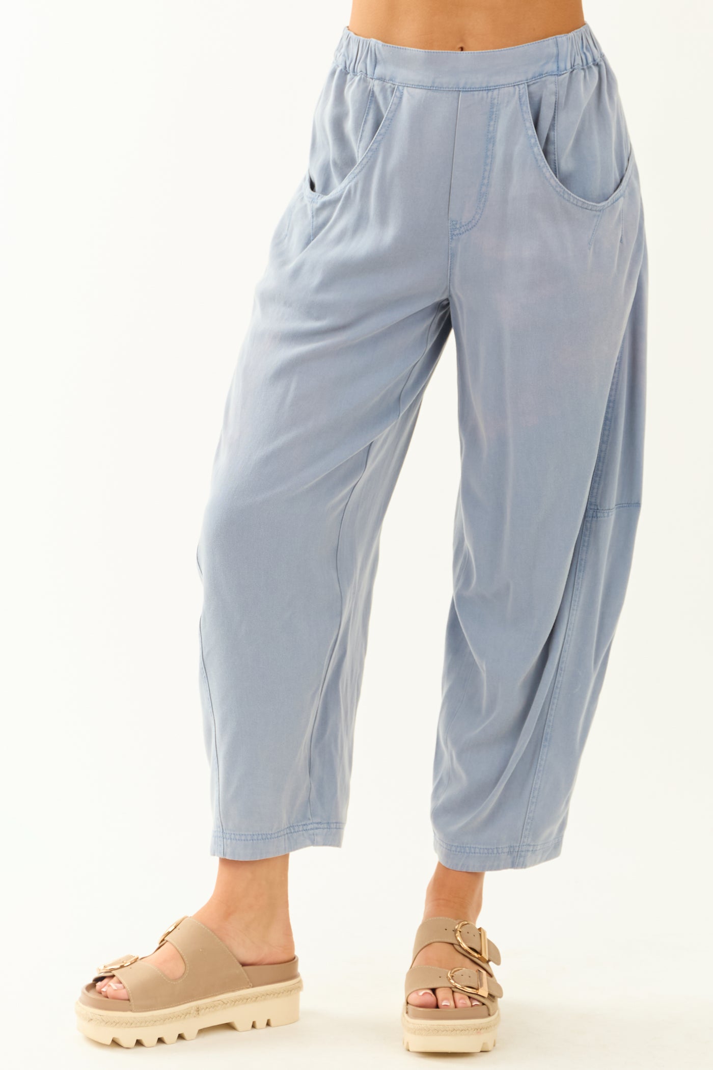 Dusty Blue Vintage Wash Soft Lightweight Barrel Pants