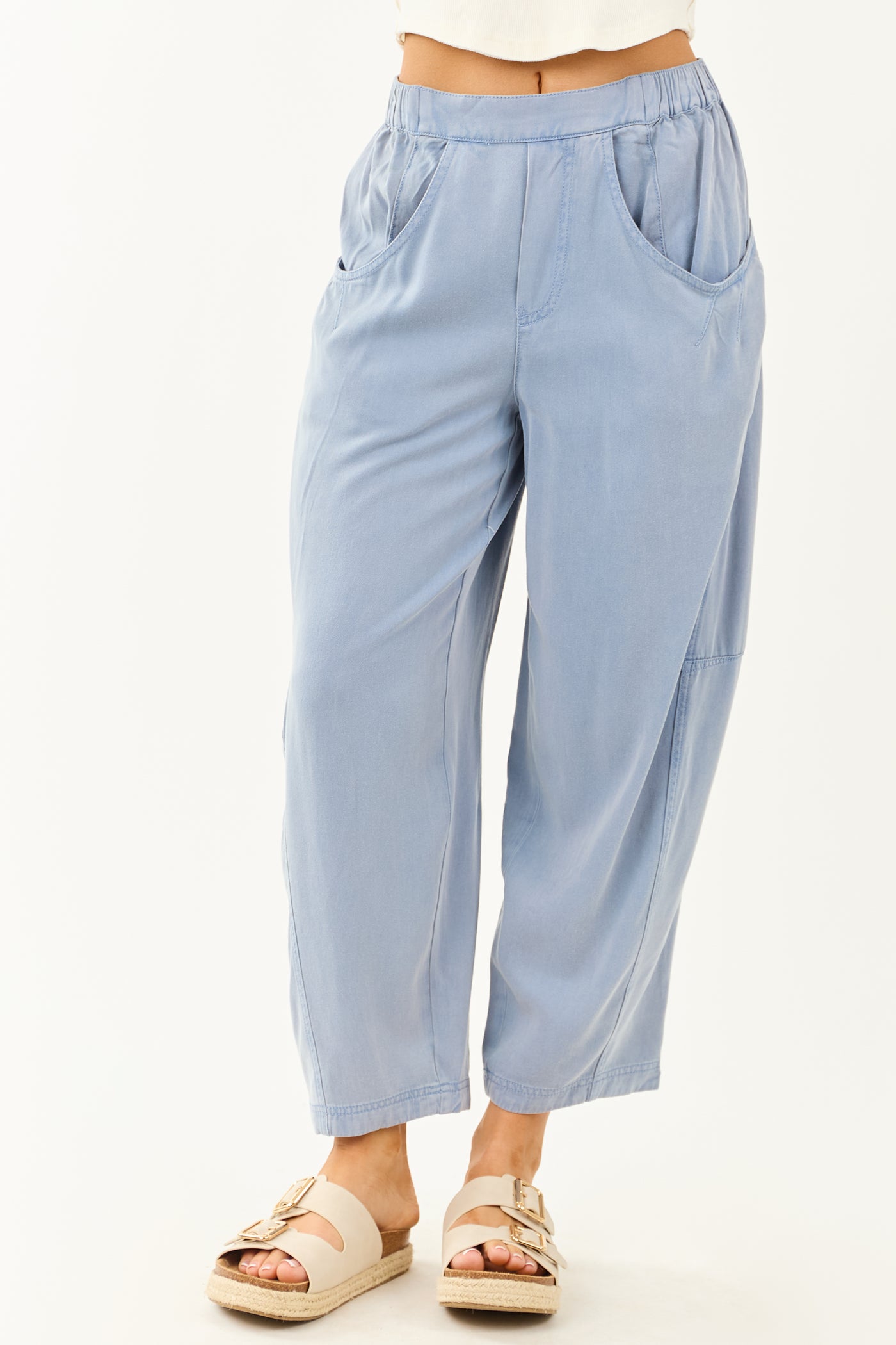 Dusty Blue Vintage Wash Soft Lightweight Barrel Pants