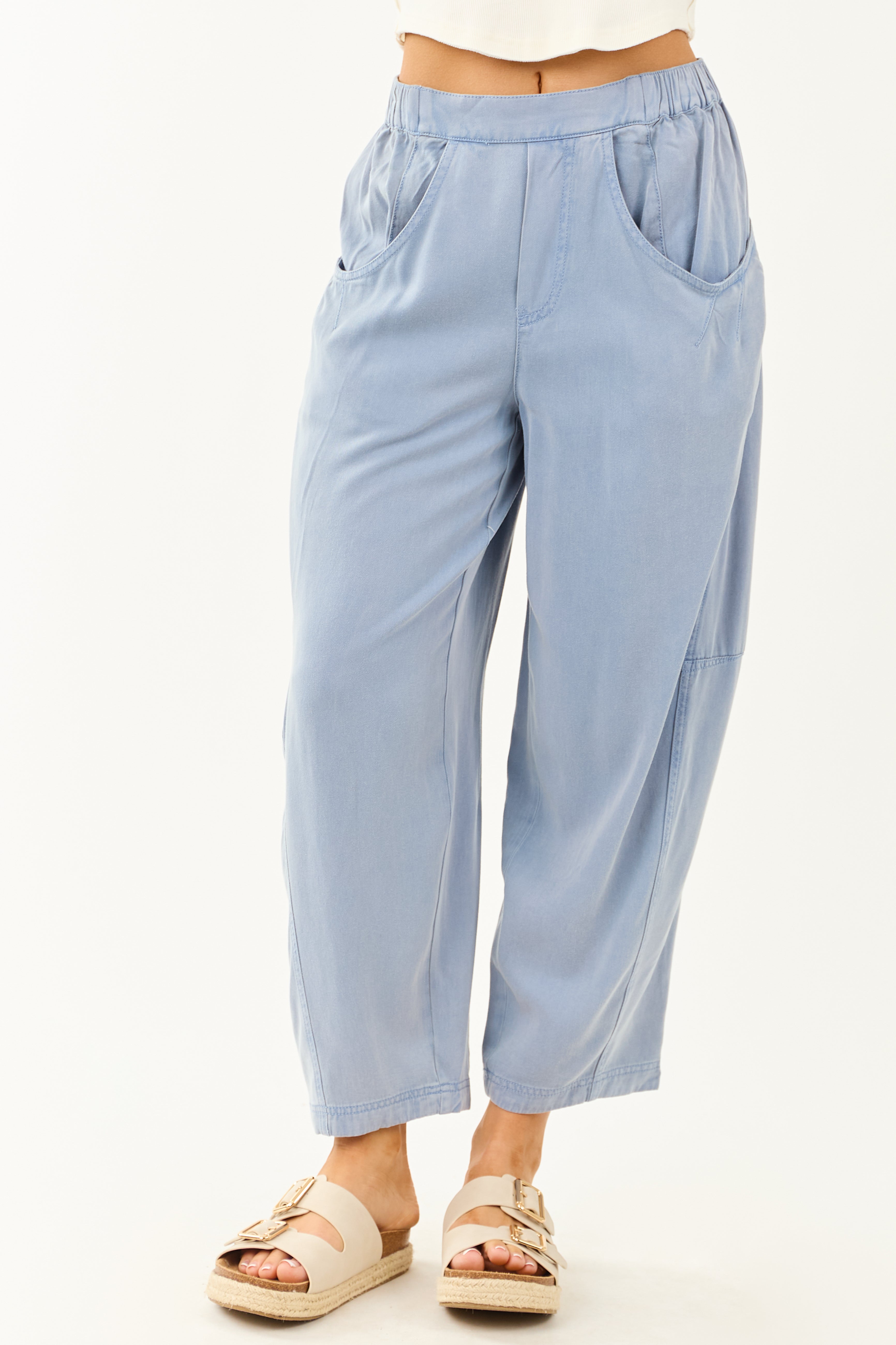 Dusty Blue Vintage Wash Soft Lightweight Barrel Pants