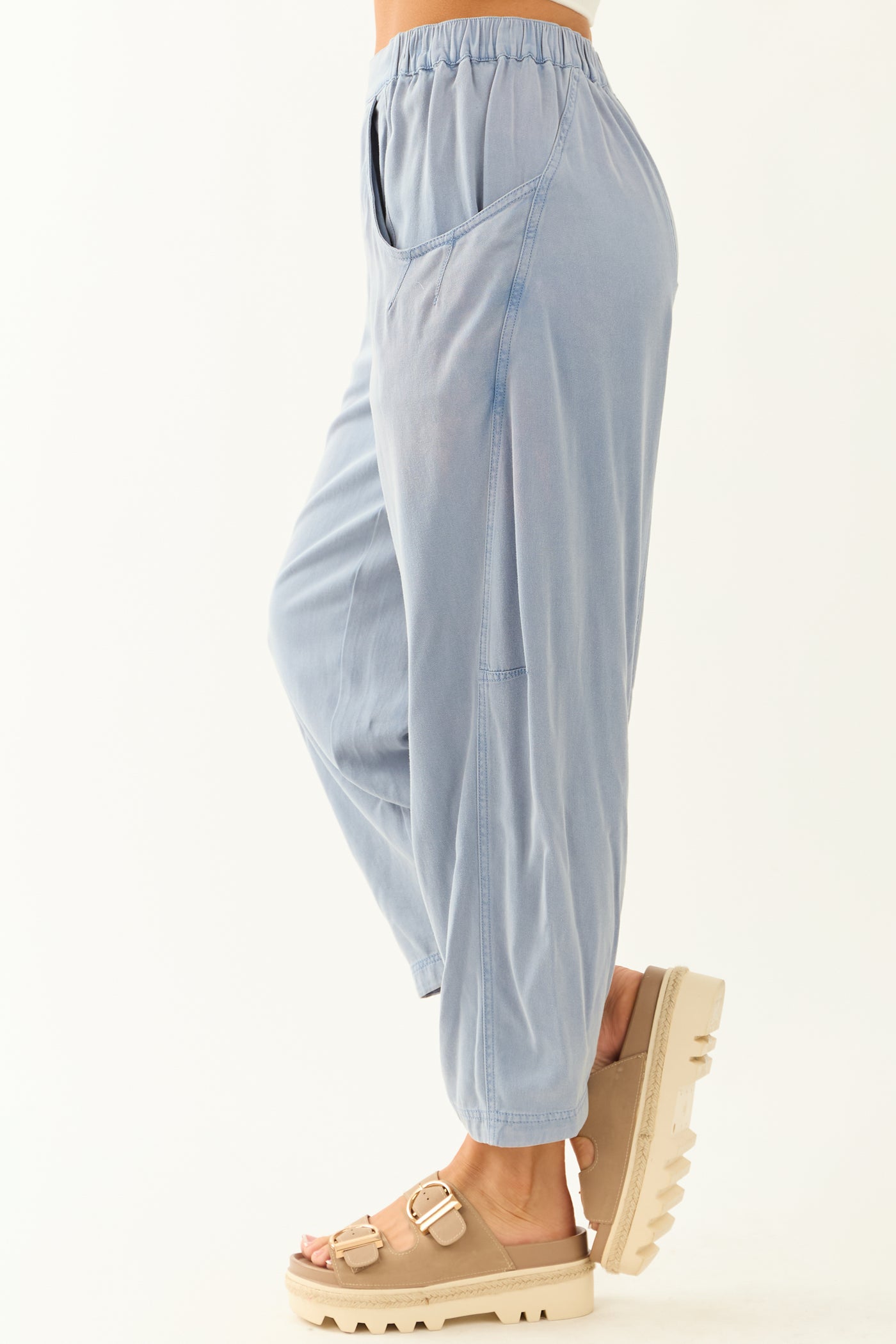 Dusty Blue Vintage Wash Soft Lightweight Barrel Pants