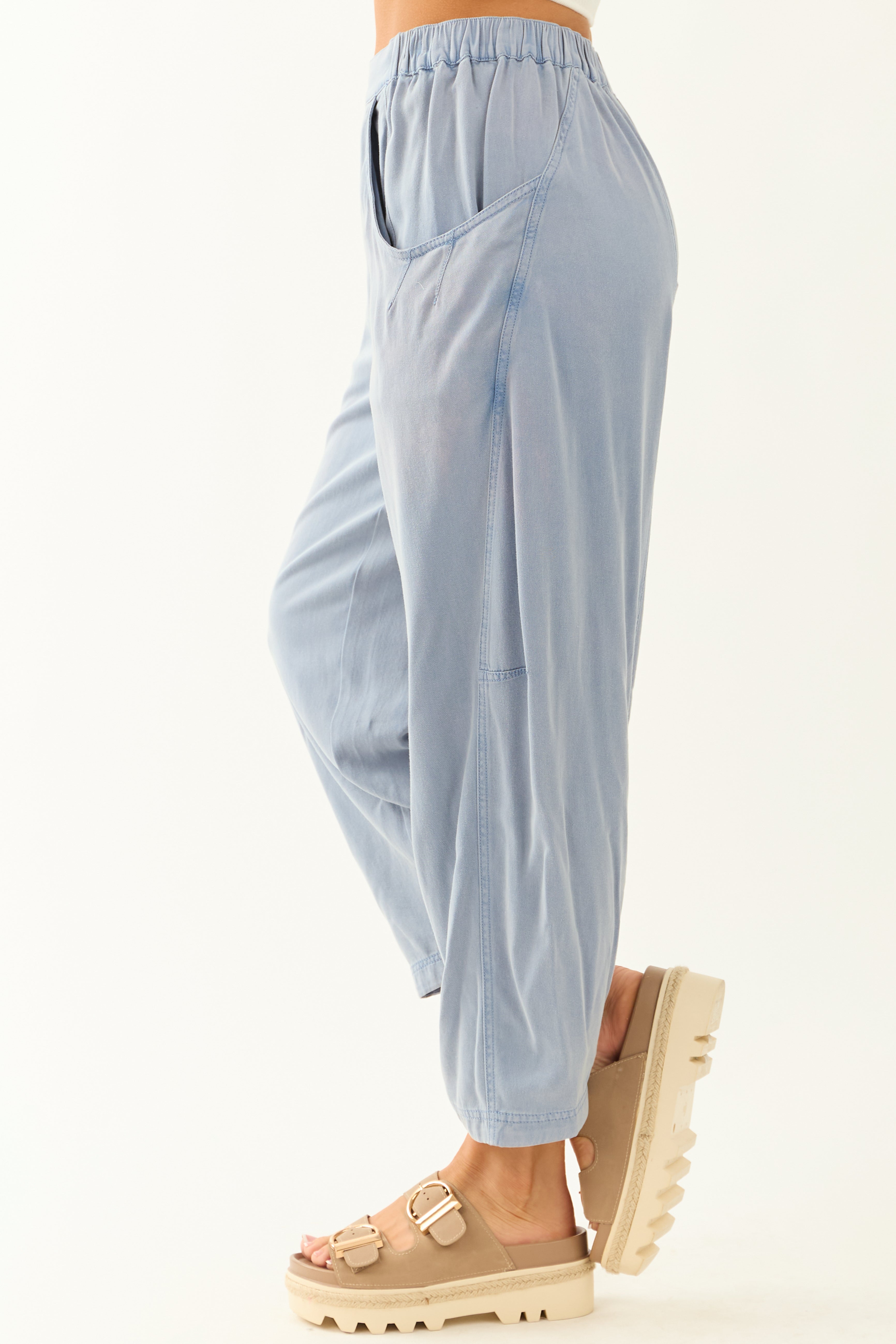 Dusty Blue Vintage Wash Soft Lightweight Barrel Pants