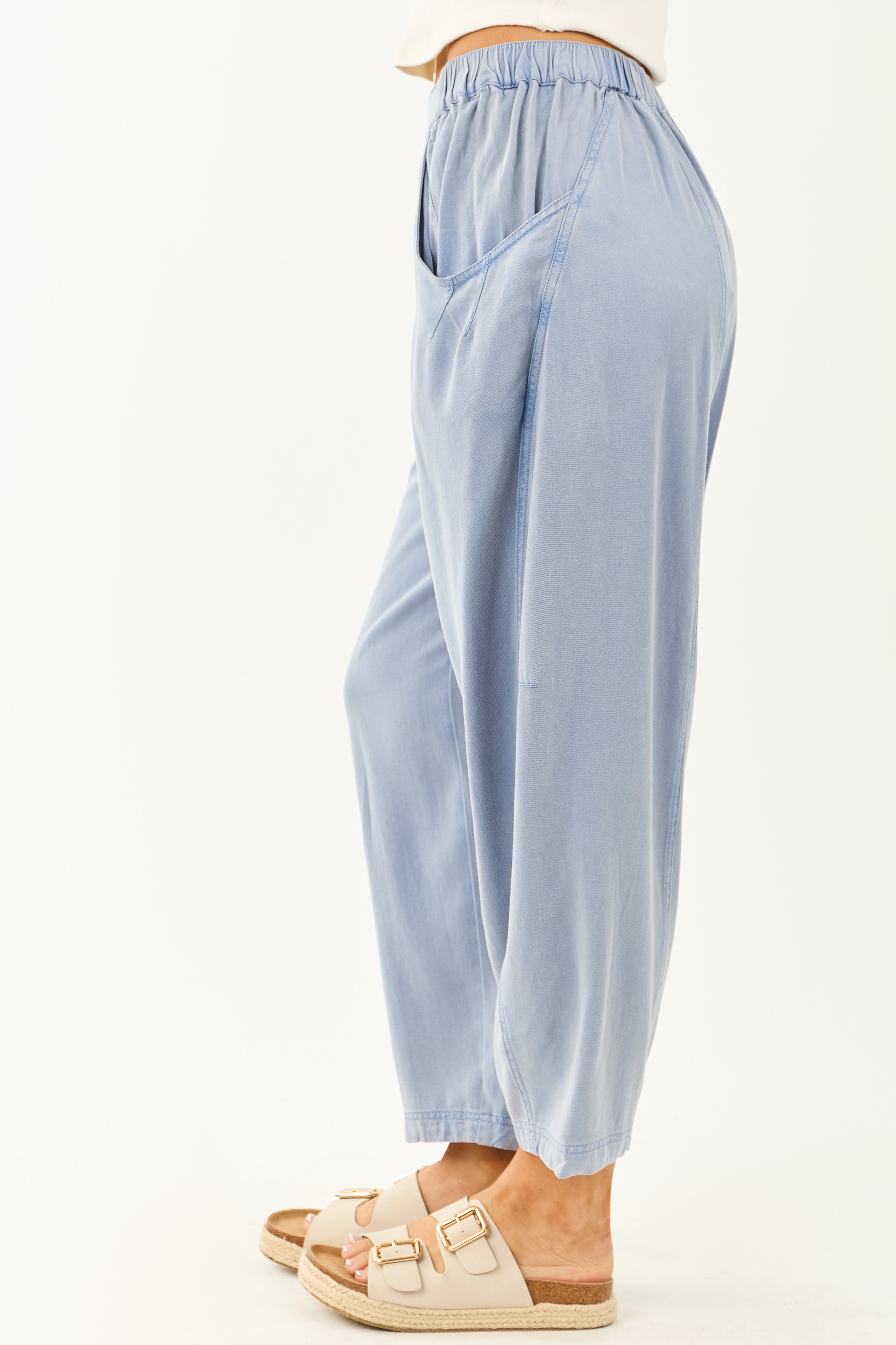 Dusty Blue Vintage Wash Soft Lightweight Barrel Pants