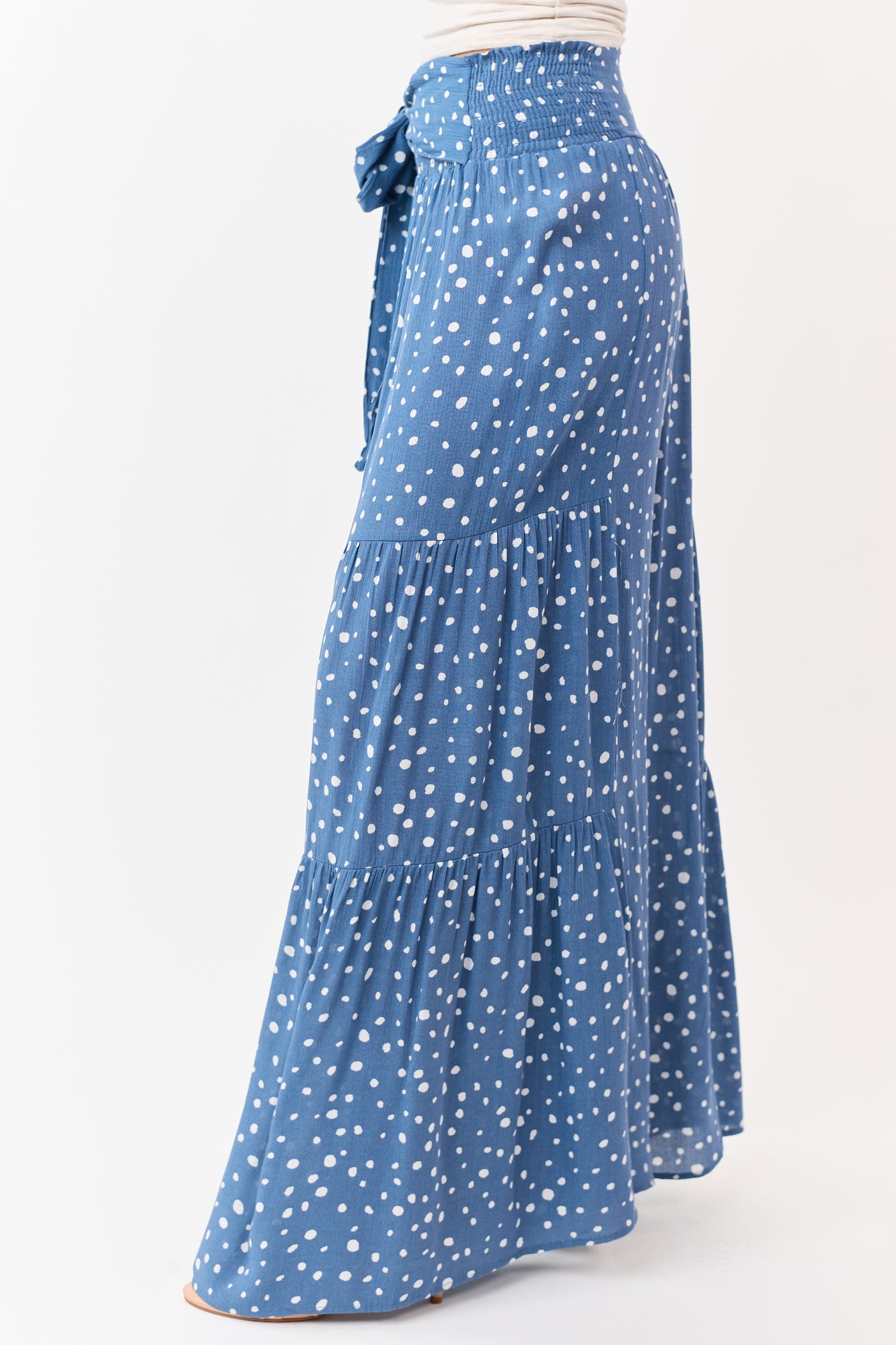 Dusty Blue and Ivory Spotted Palazzo Wide Leg Pants