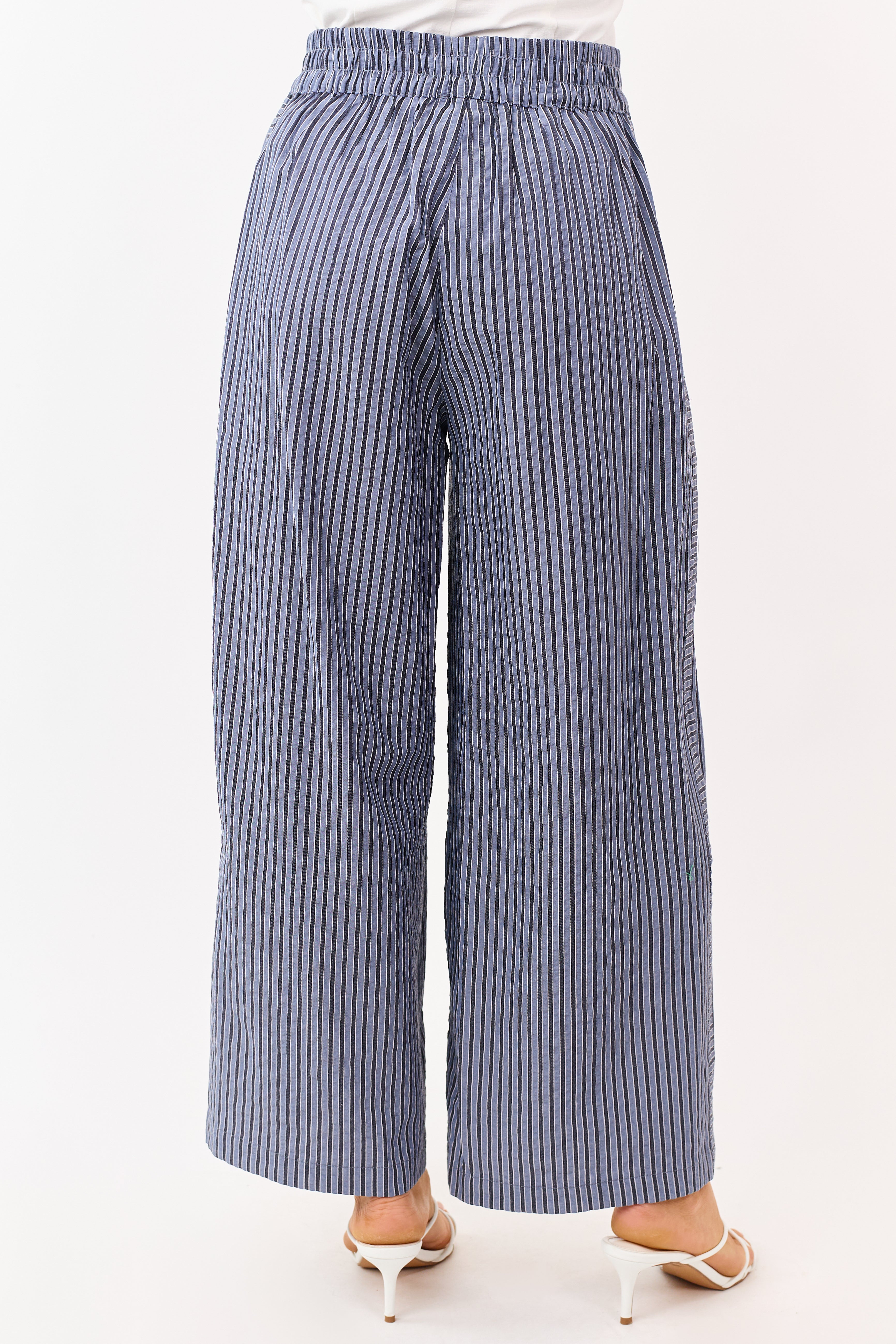 Dusty Blue and Navy Striped Wide Leg Pants