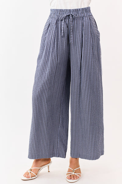 Dusty Blue and Navy Striped Wide Leg Pants