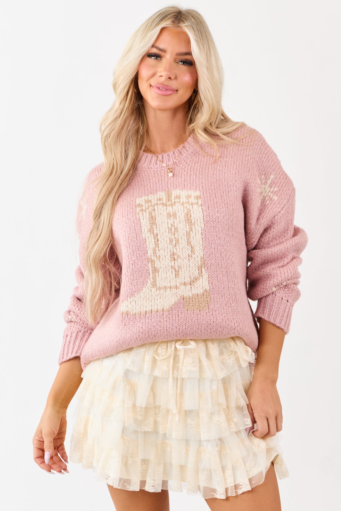 Dusty Blush Cowgirl Boot Graphic Sweater