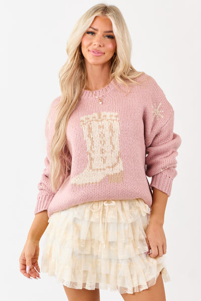 Dusty Blush Cowgirl Boot Graphic Sweater