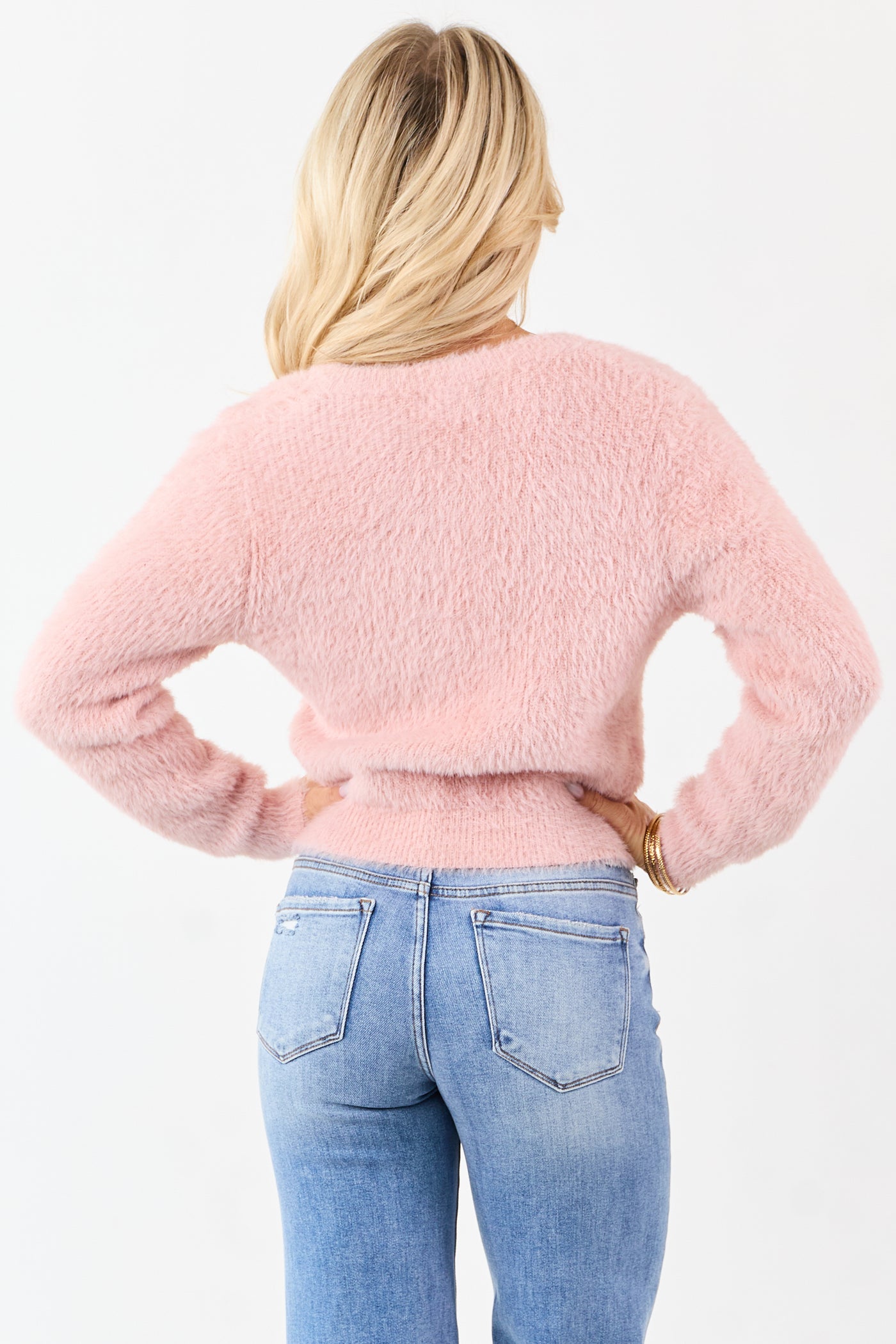 Dusty Blush Eyelash Knit Button Down Cardigan