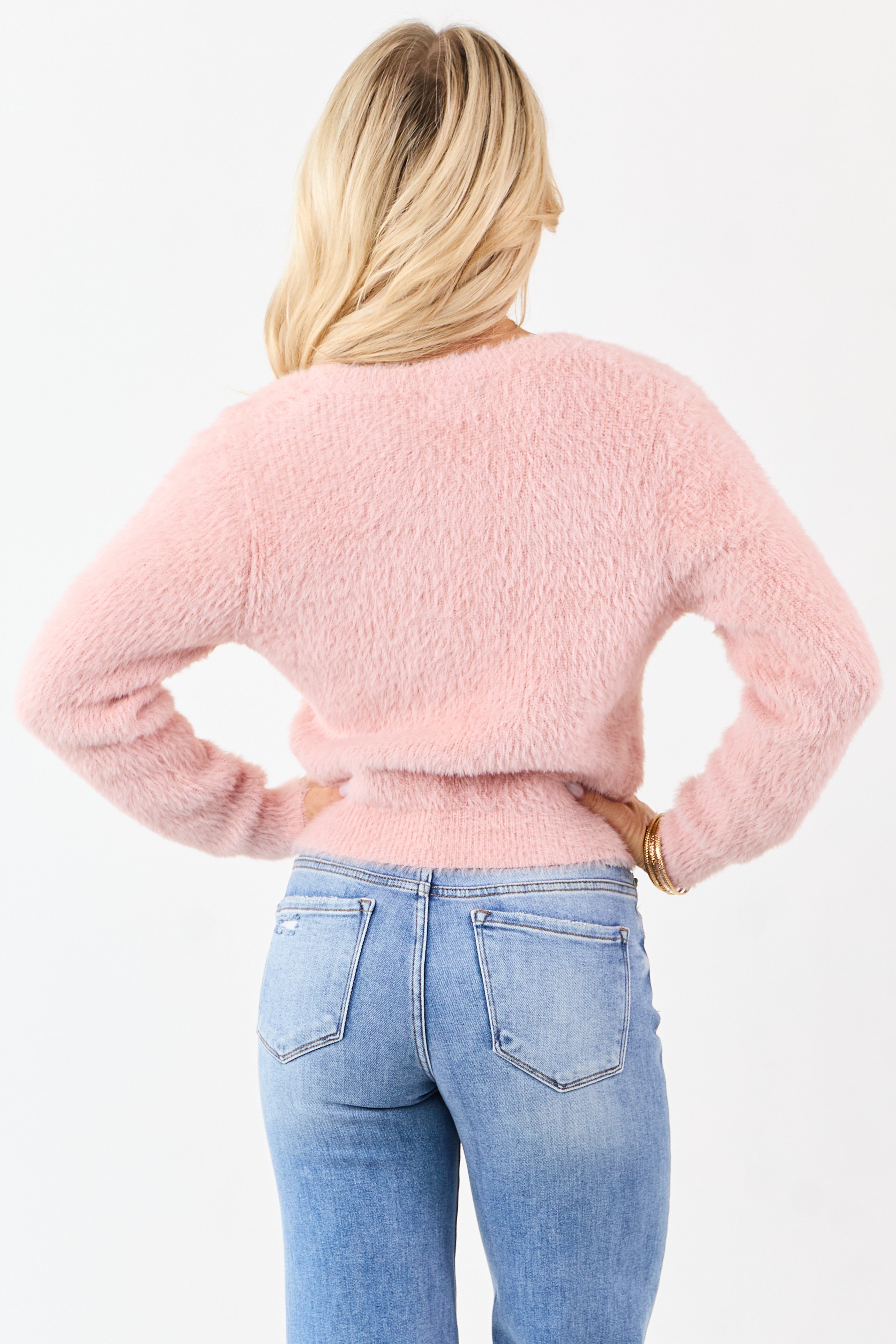 Dusty Blush Eyelash Knit Button Down Cardigan