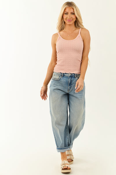 Dusty Blush Scoop Neck Textured Knit Tank Top