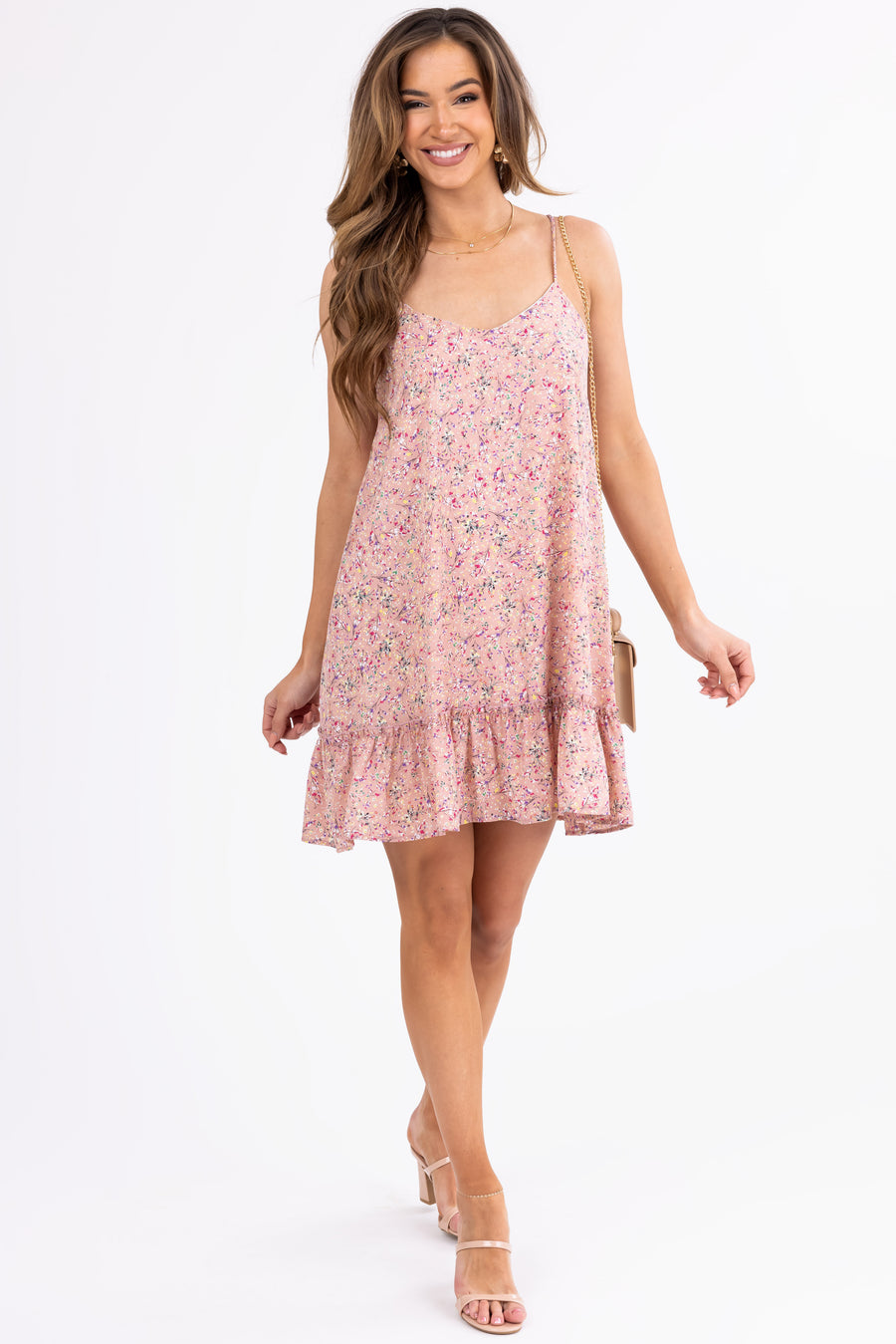 Dusty Blush Sleeveless Floral Print Mini Dress