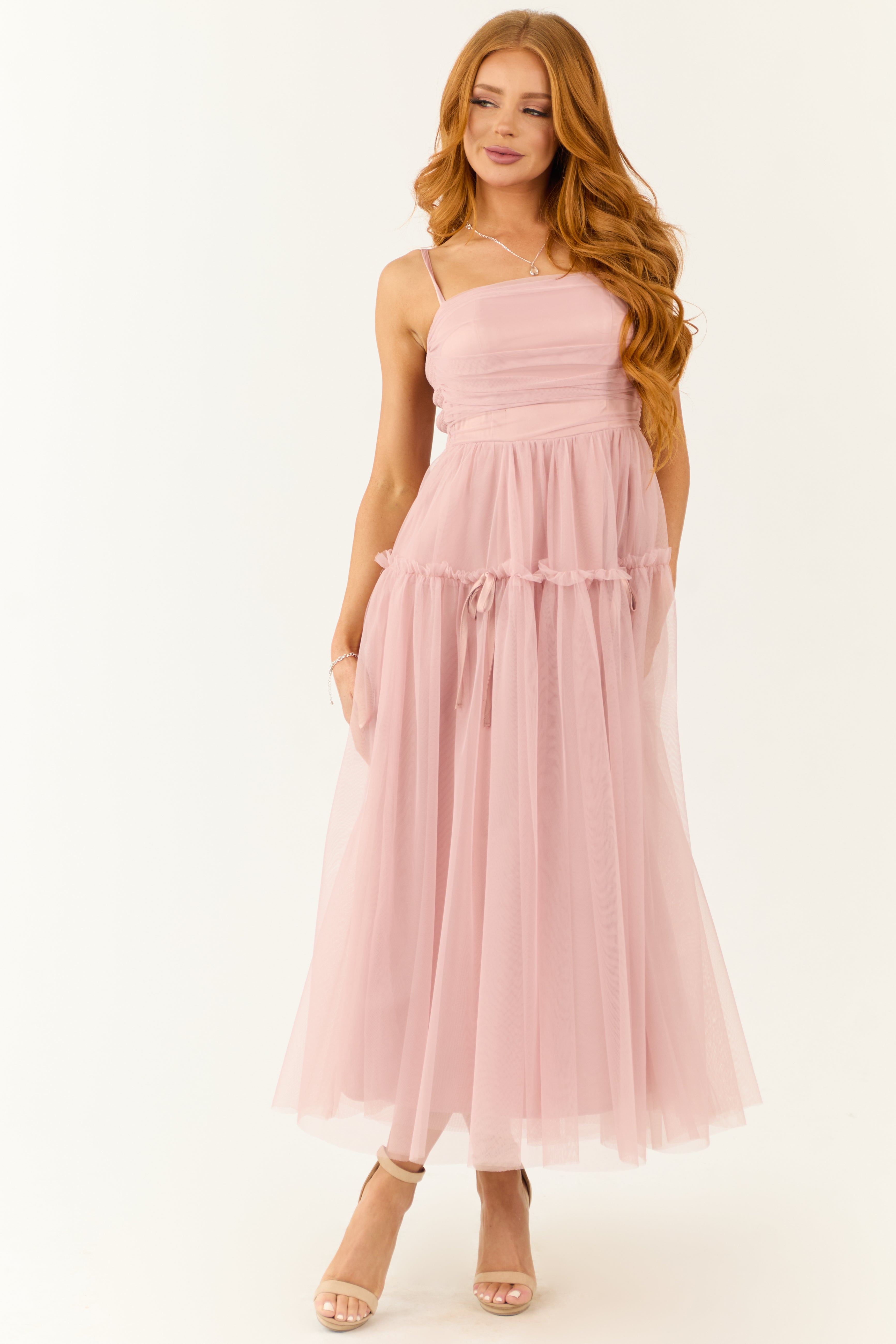 Dusty Blush Square Neck Ruched Maxi Dress | Lime Lush Boutique