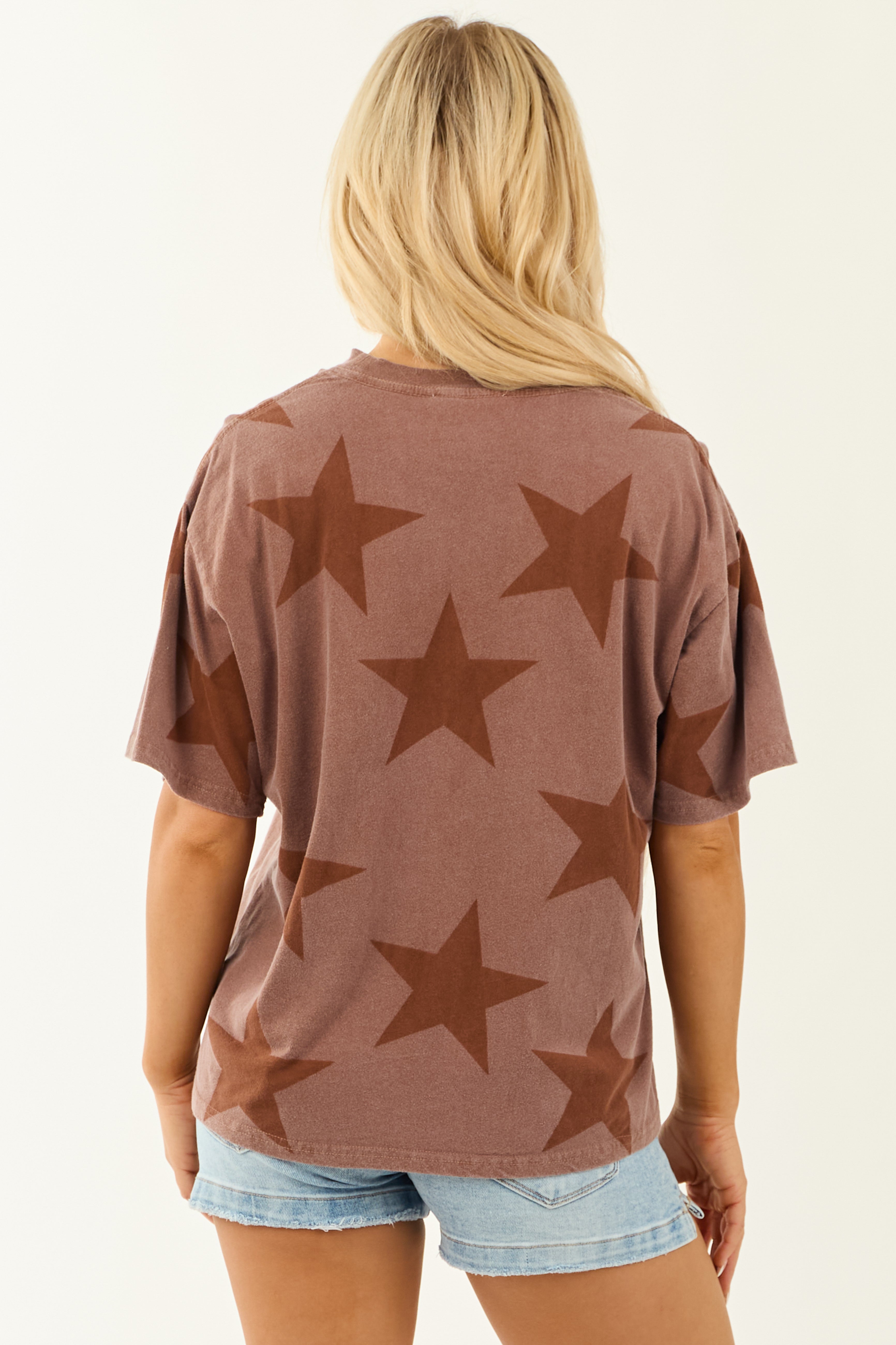 Dusty Chocolate Star Print Short Sleeve Top