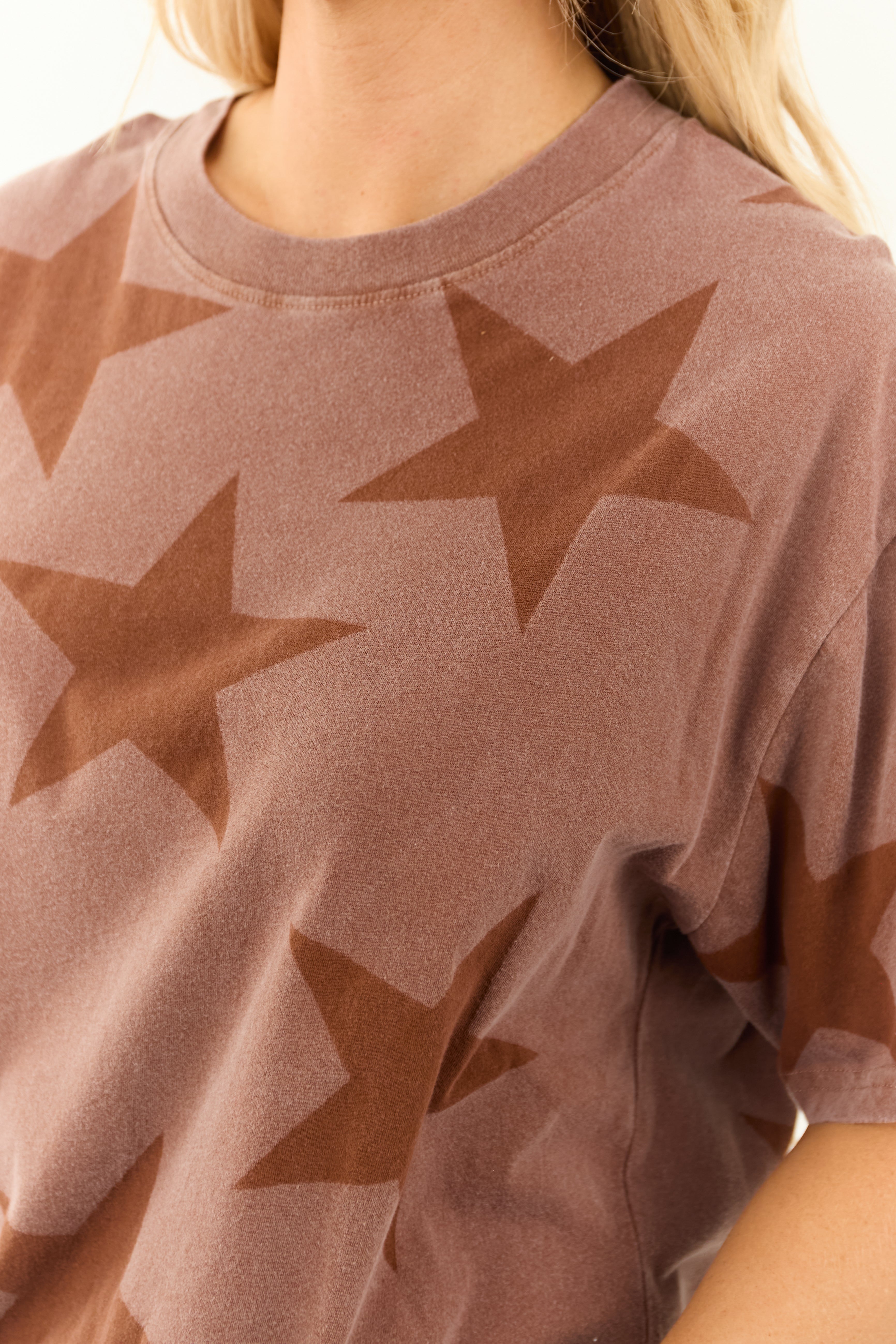 Dusty Chocolate Star Print Short Sleeve Top