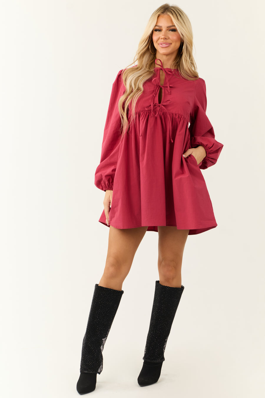 Sage Poplin Long Sleeve Short Dress