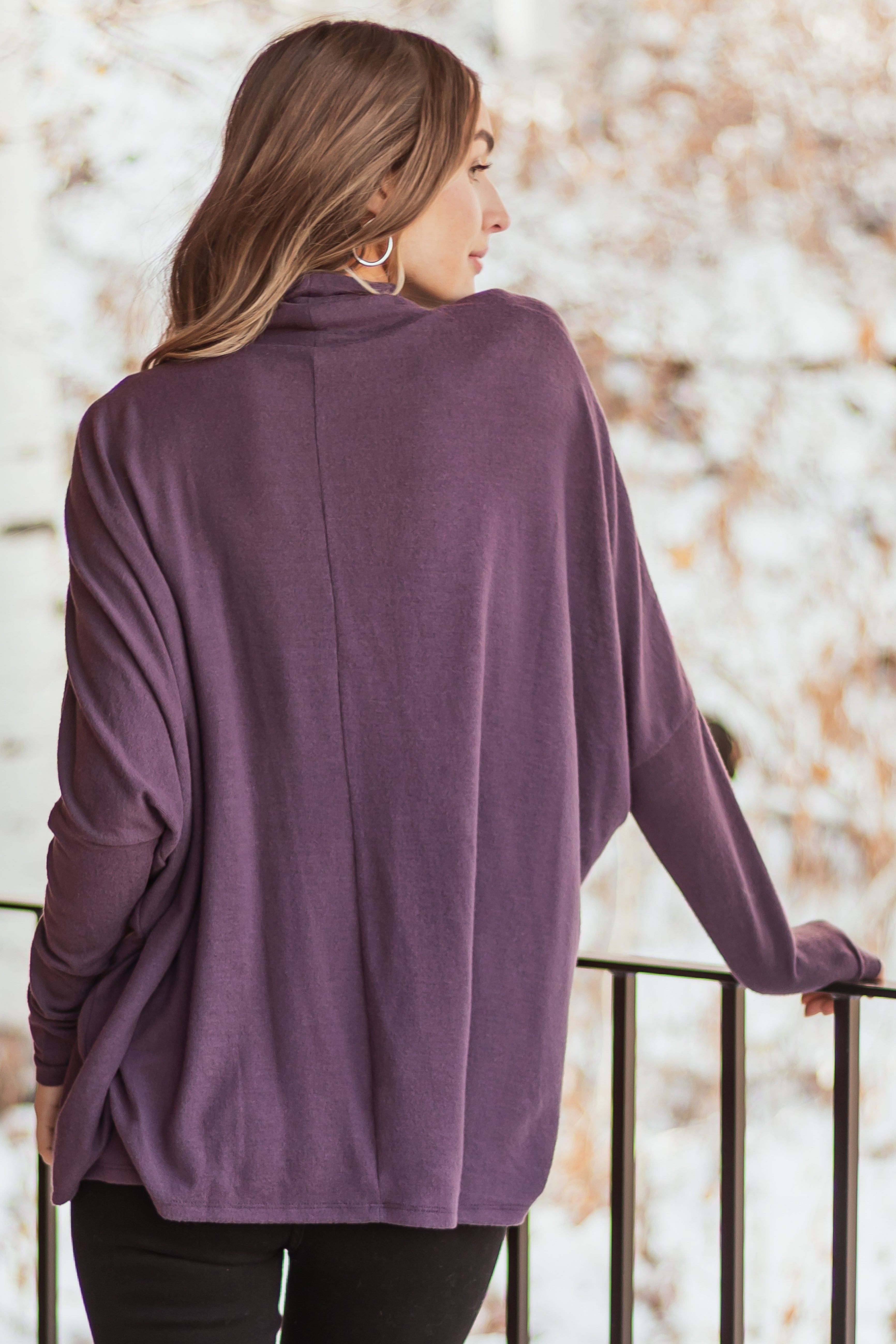 Dusty Grape Turtleneck Dolman Sleeve Top | Lime Lush Boutique