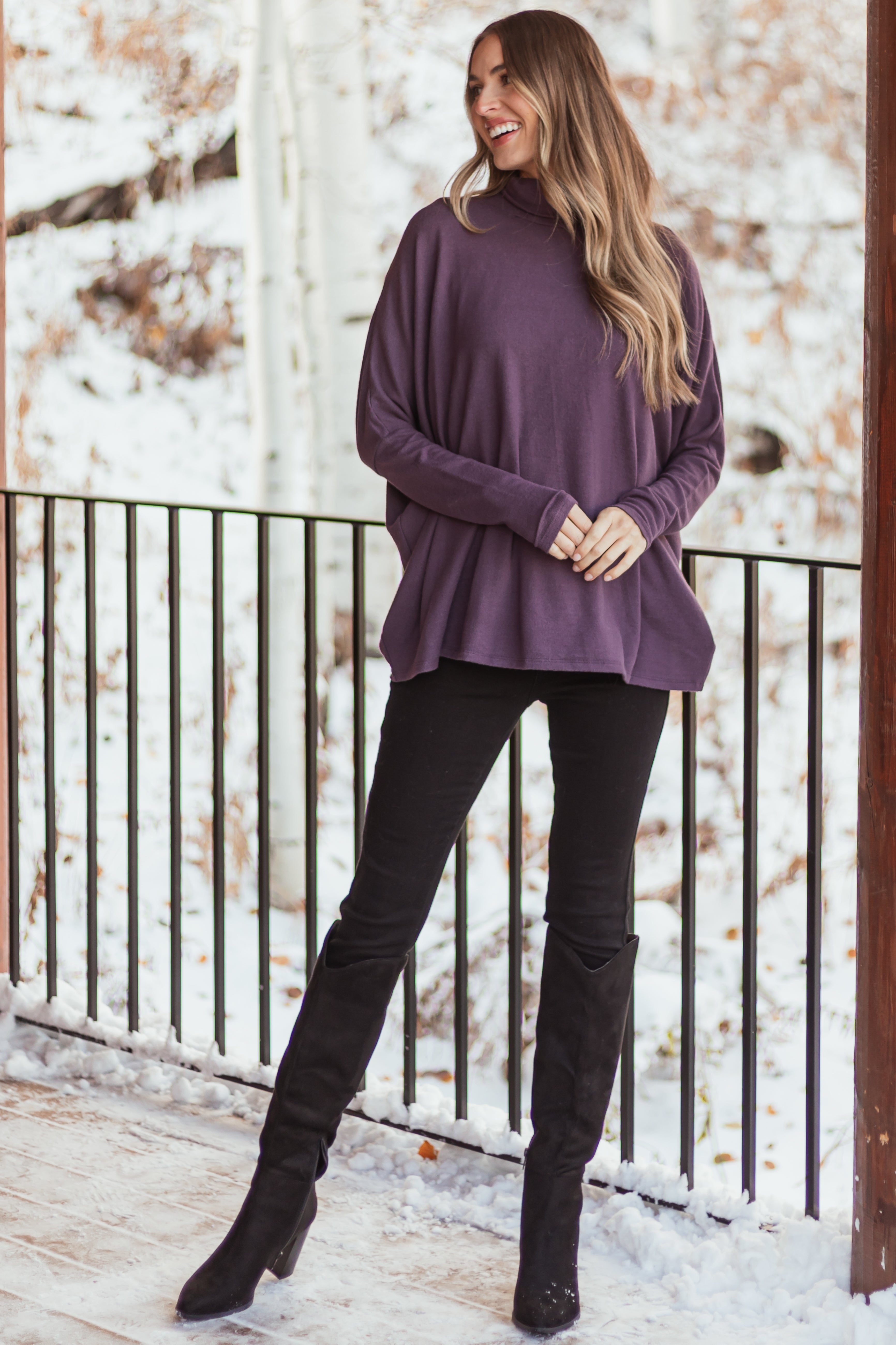 Dusty Grape Turtleneck Dolman Sleeve Top | Lime Lush Boutique