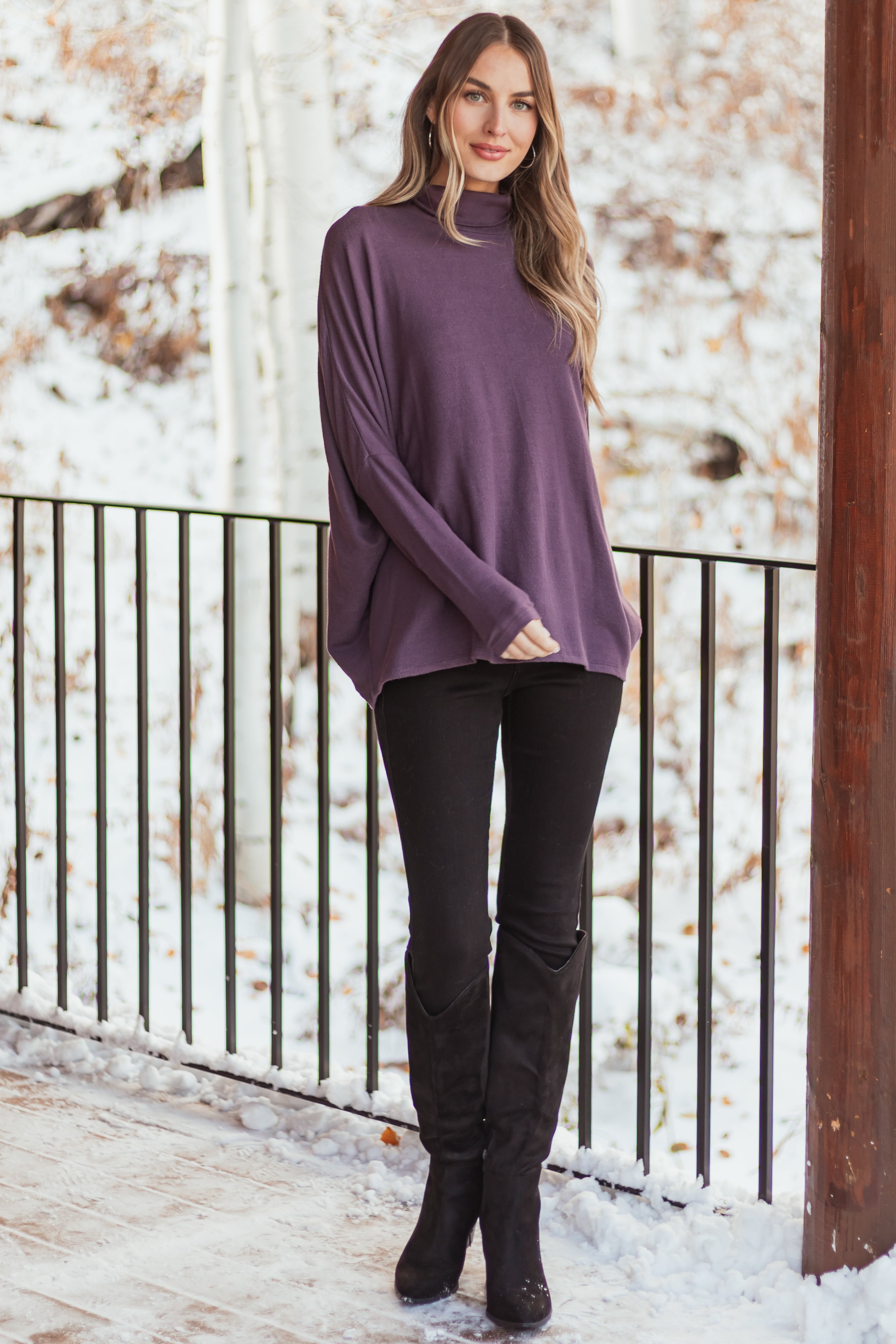 Dusty Grape Turtleneck Dolman Sleeve Top | Lime Lush Boutique