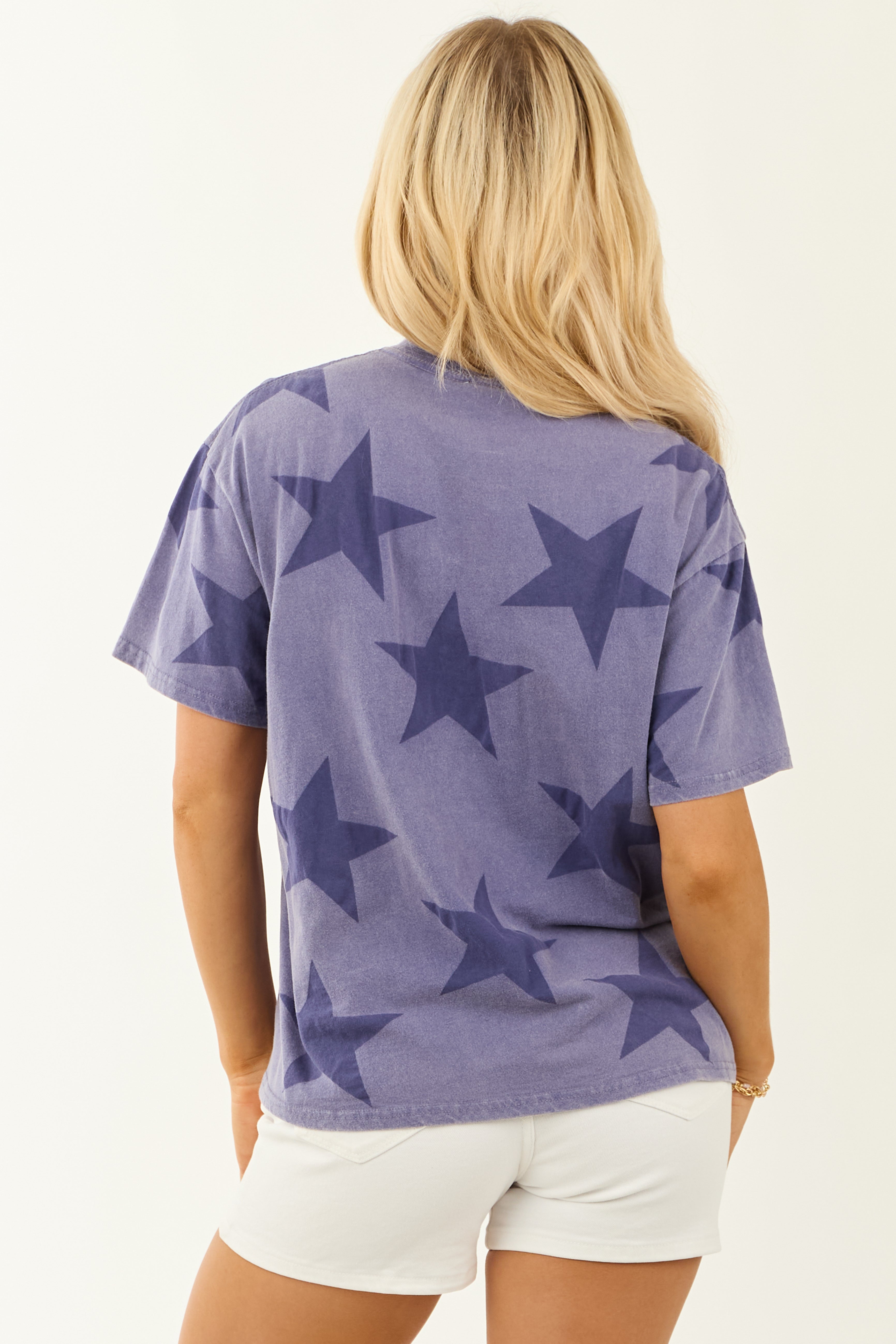 Dusty Indigo Star Print Short Sleeve Top