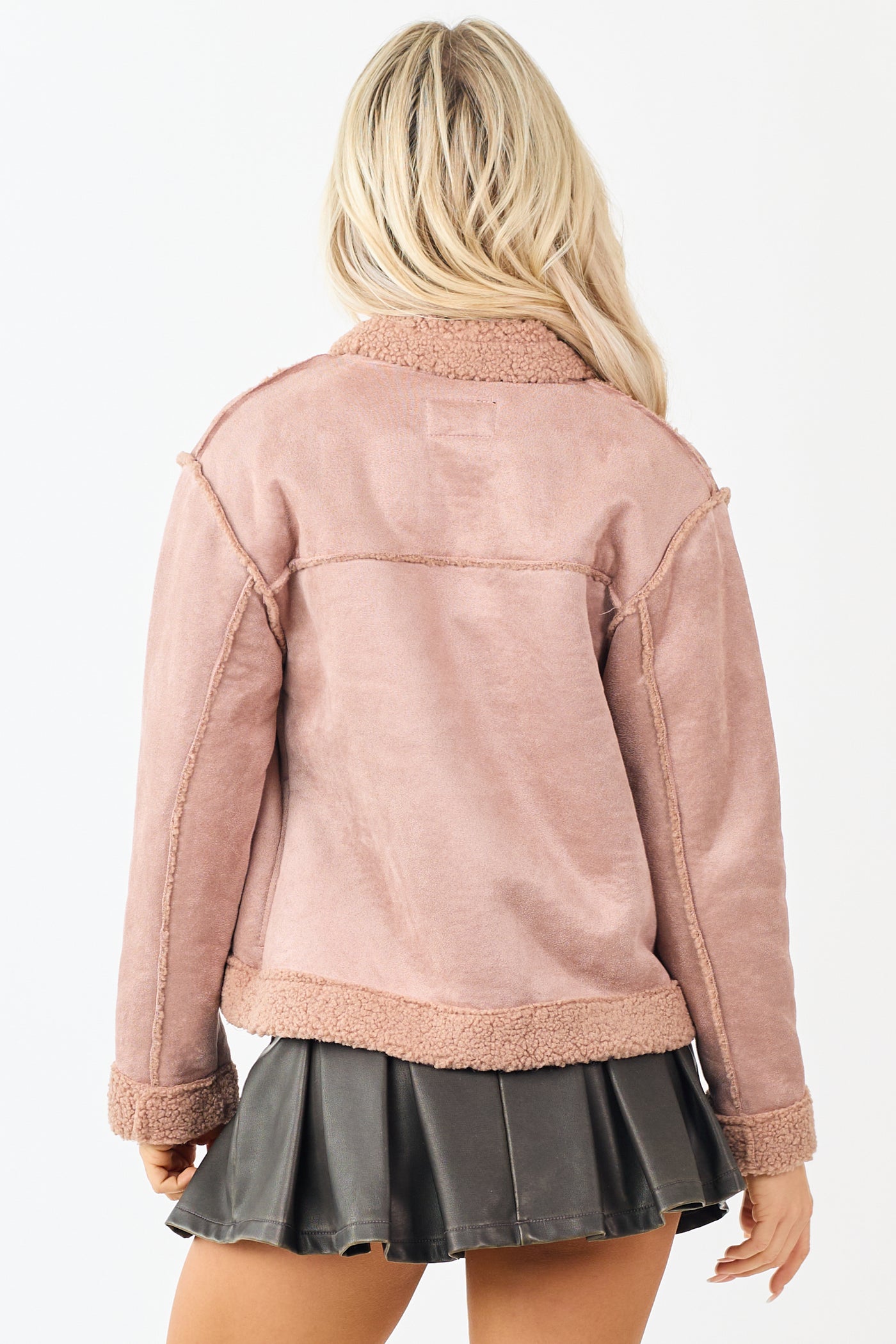 Dusty Rose Faux Suede Sherpa Lined Jacket