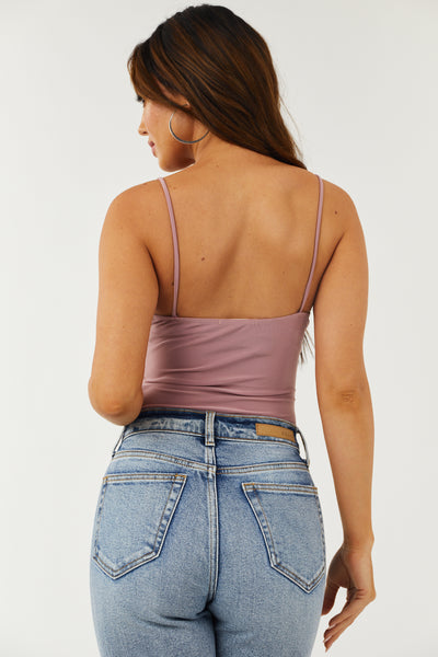 Dusty Rose Spaghetti Strap Scoop Neck Bodysuit