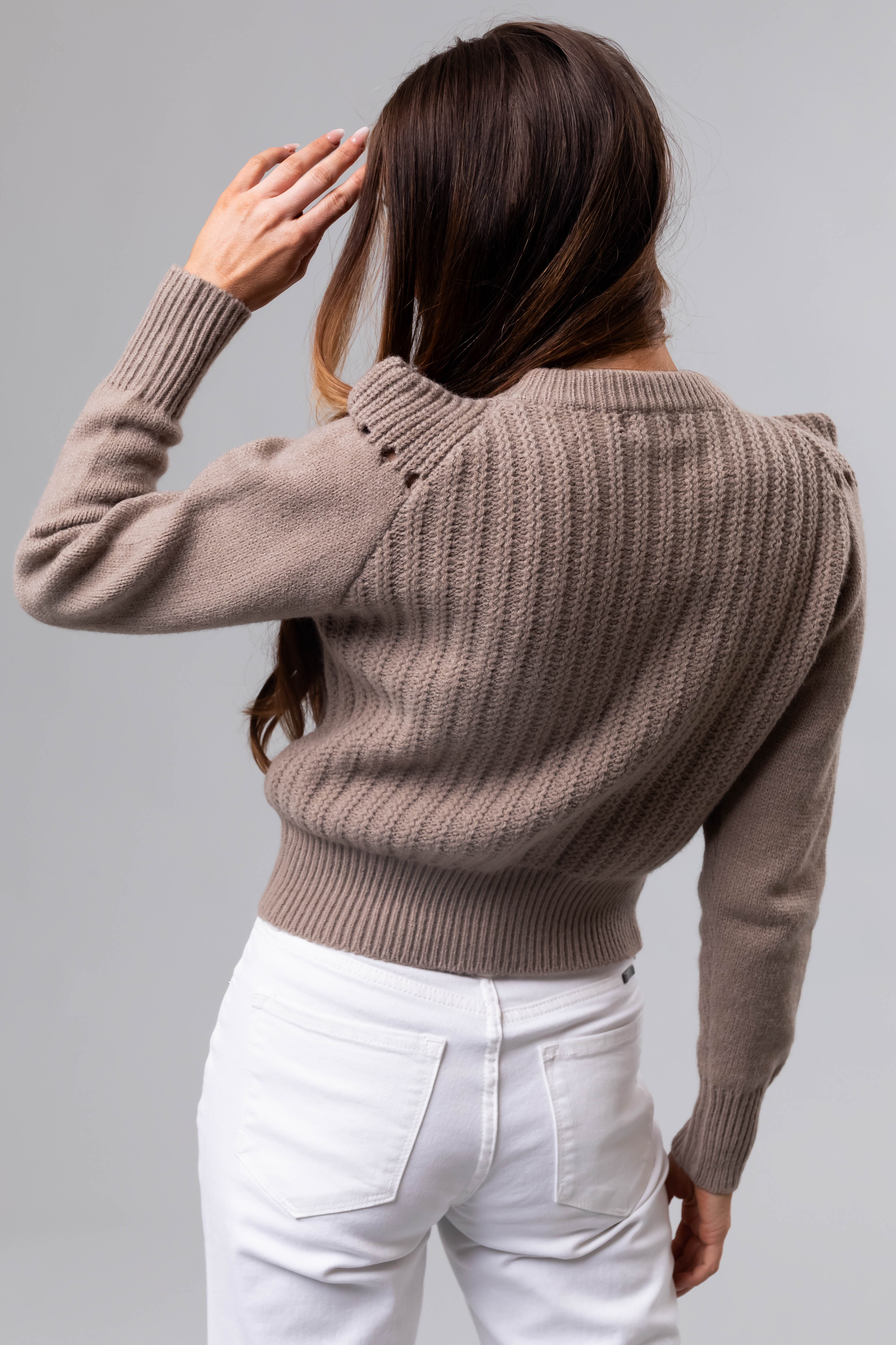 Dusty Walnut Pleated Shoulder Knit Sweater | Lime Lush Boutique