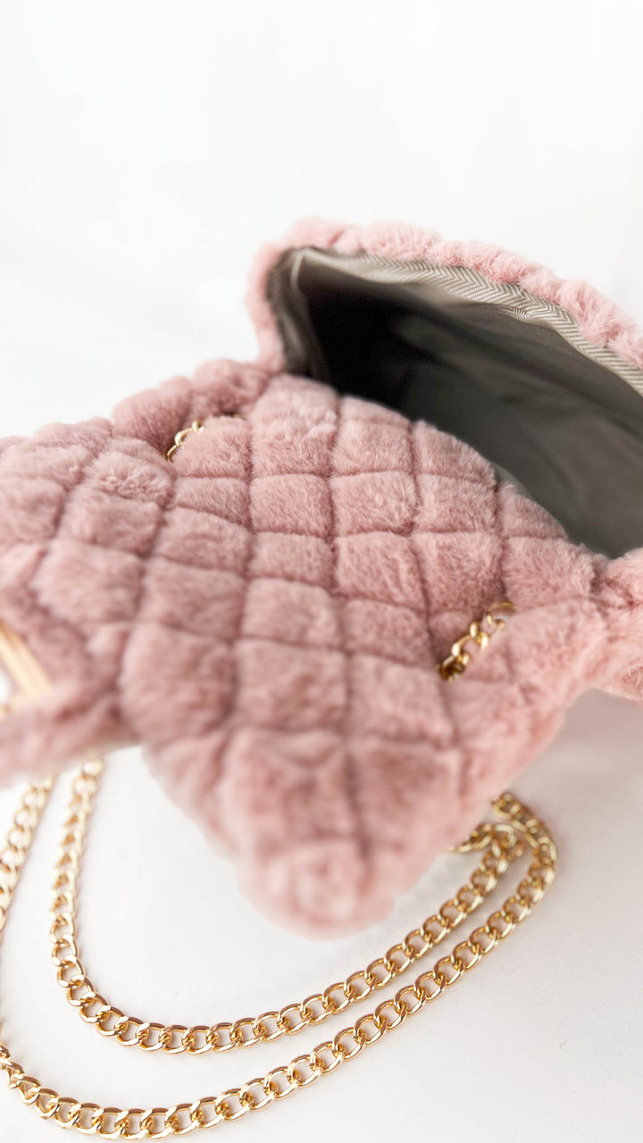 Dusty Blush Faux Fur Quilted Chain Strap Purse