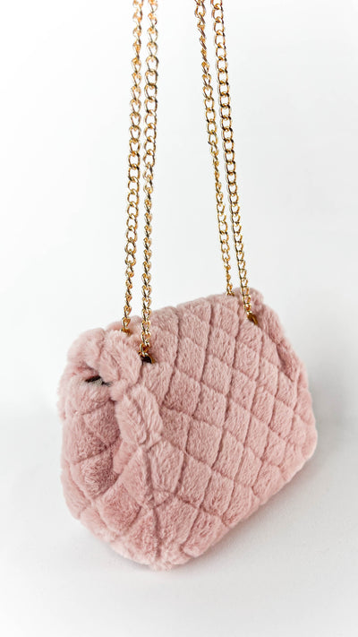 Dusty Blush Faux Fur Quilted Chain Strap Purse
