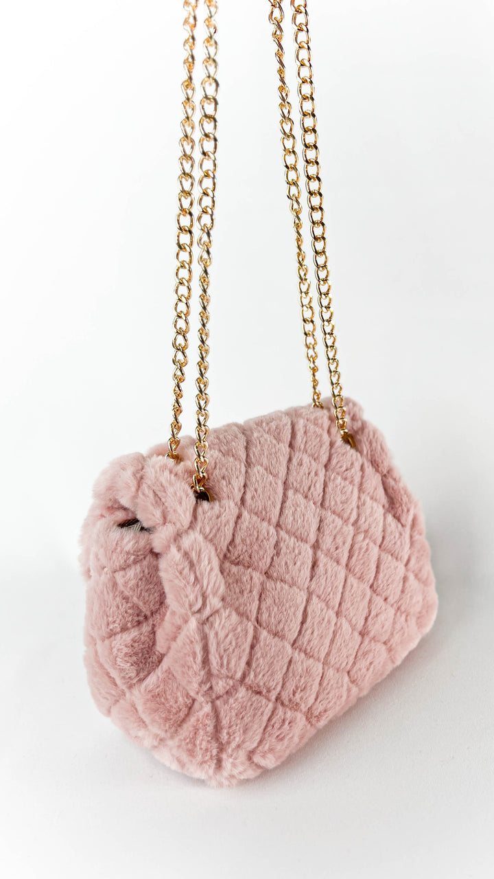 Dusty Blush Faux Fur Quilted Chain Strap Purse