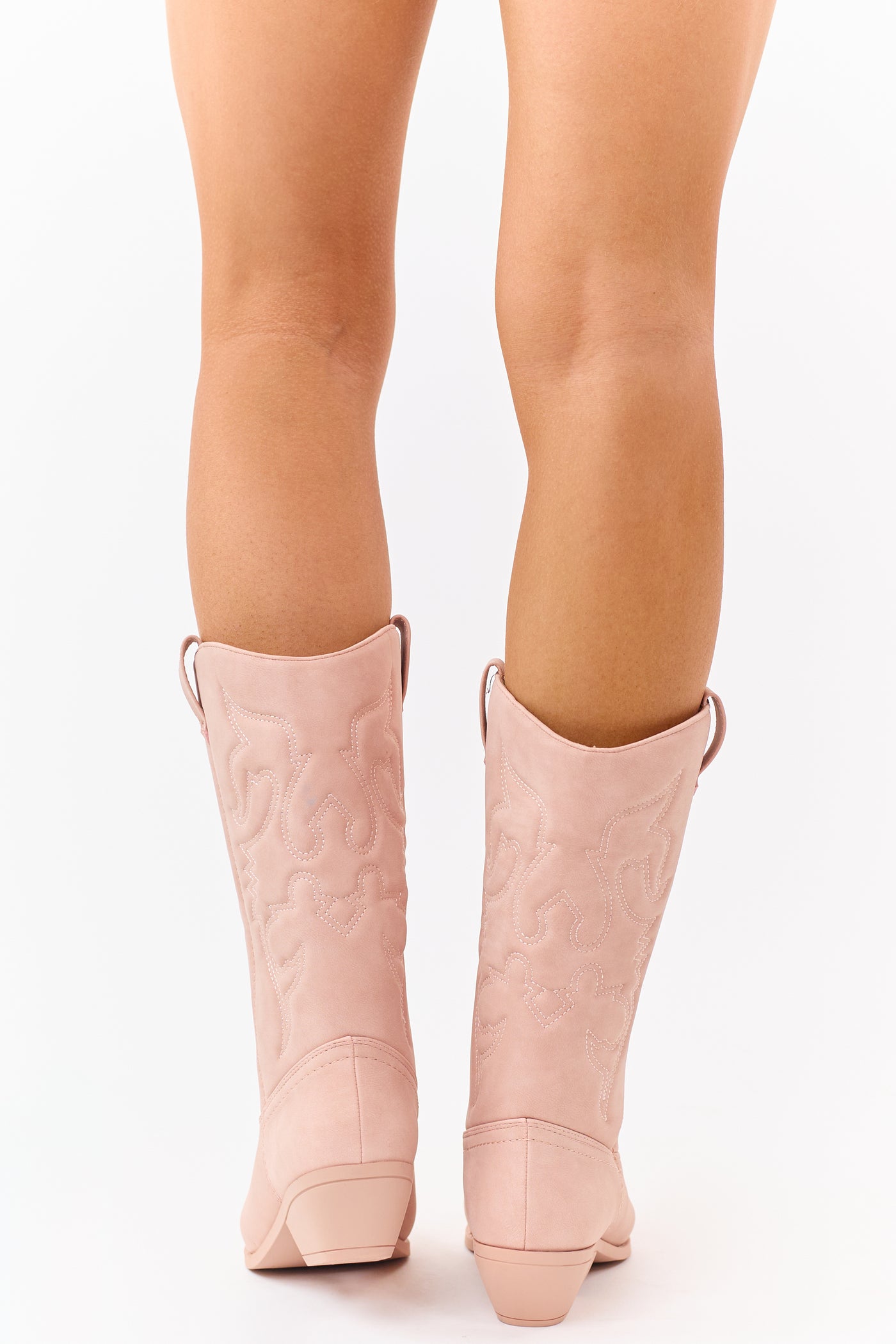 Dusty Blush Faux Leather Pointed Toe Western Boots