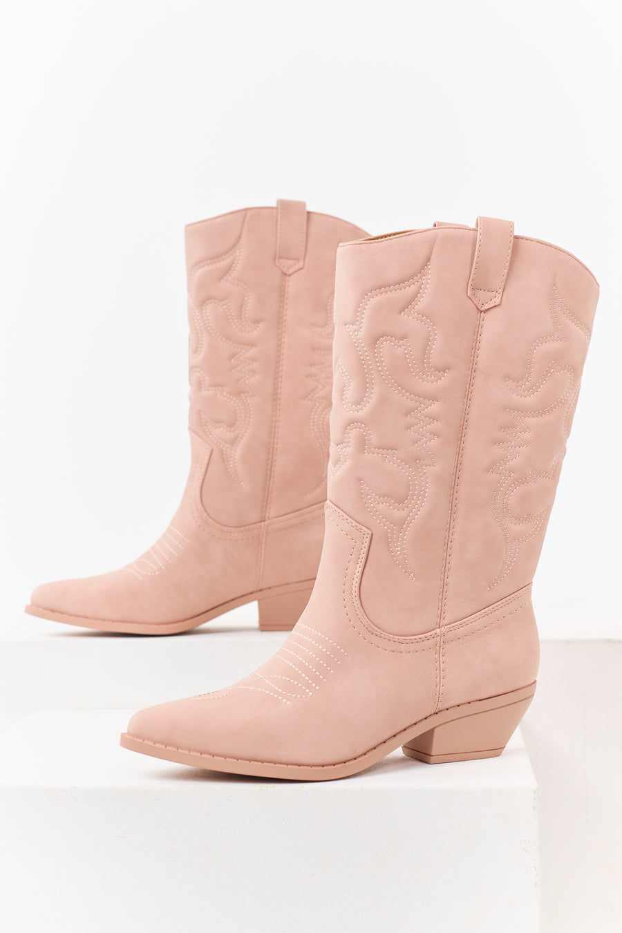 Dusty Blush Faux Leather Pointed Toe Western Boots