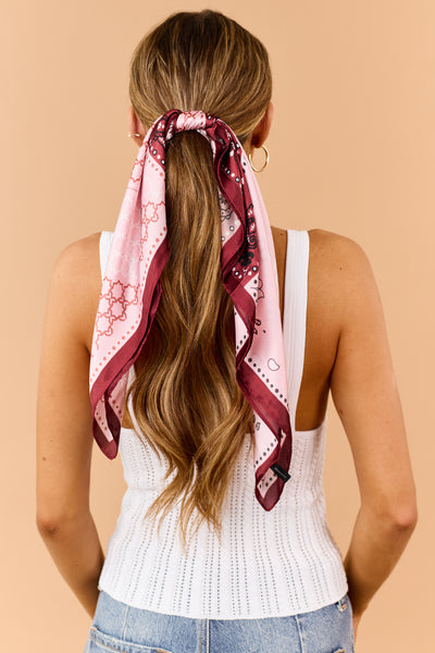Dusty Blush Satin Paisley Colorblock Bandana Scarf