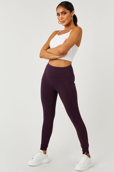 Eggplant Cotton Leggings with Pockets