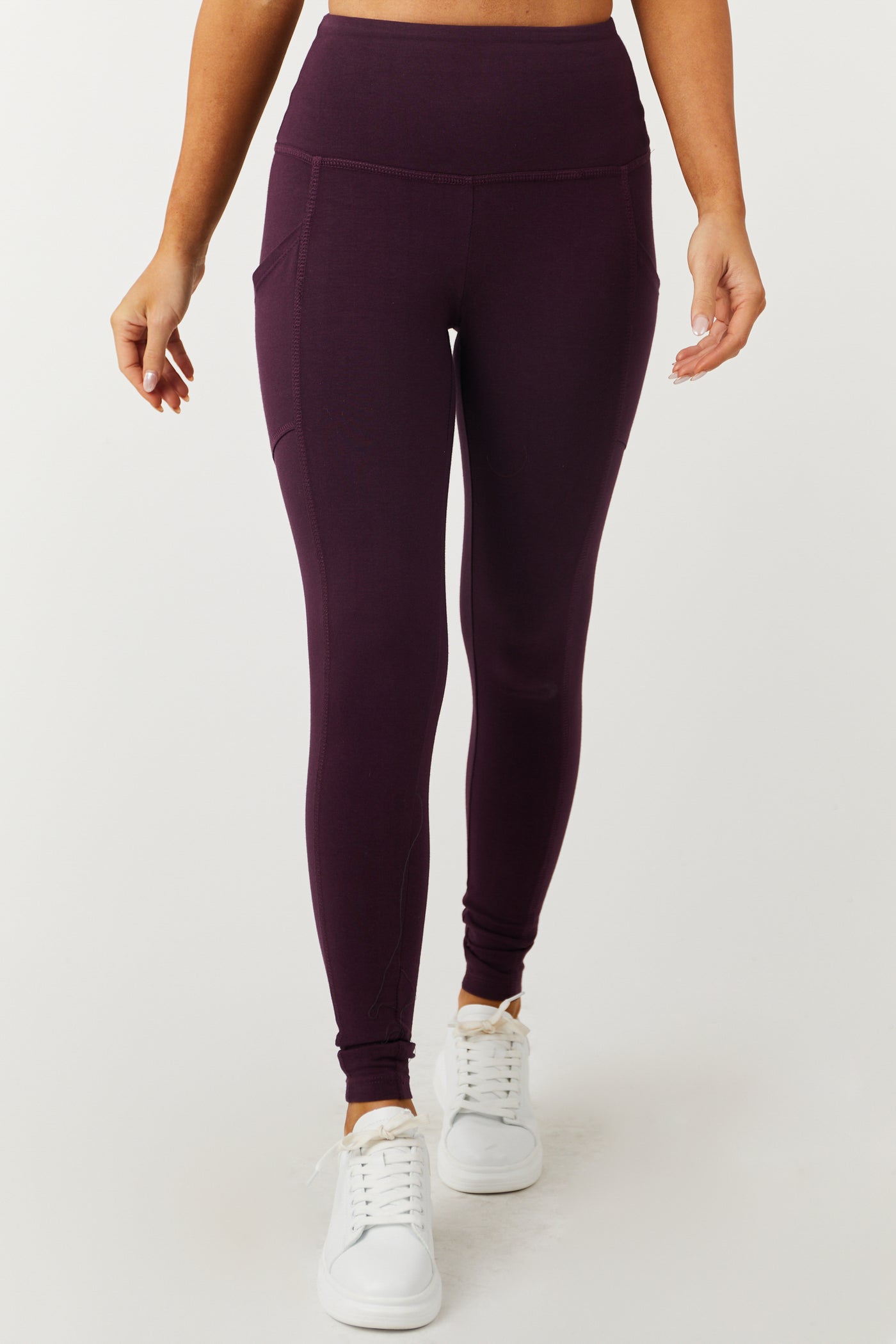 Eggplant Cotton Leggings with Pockets