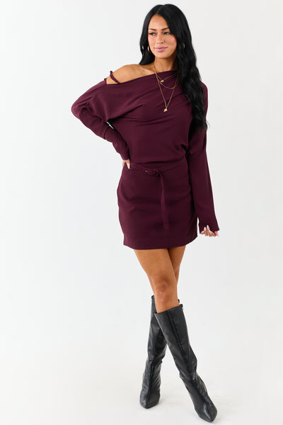 Eggplant One Shoulder Blouson Bodice Mini Dress