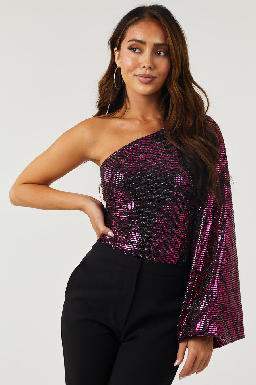 Eggplant One Shoulder Sequined Bodysuit